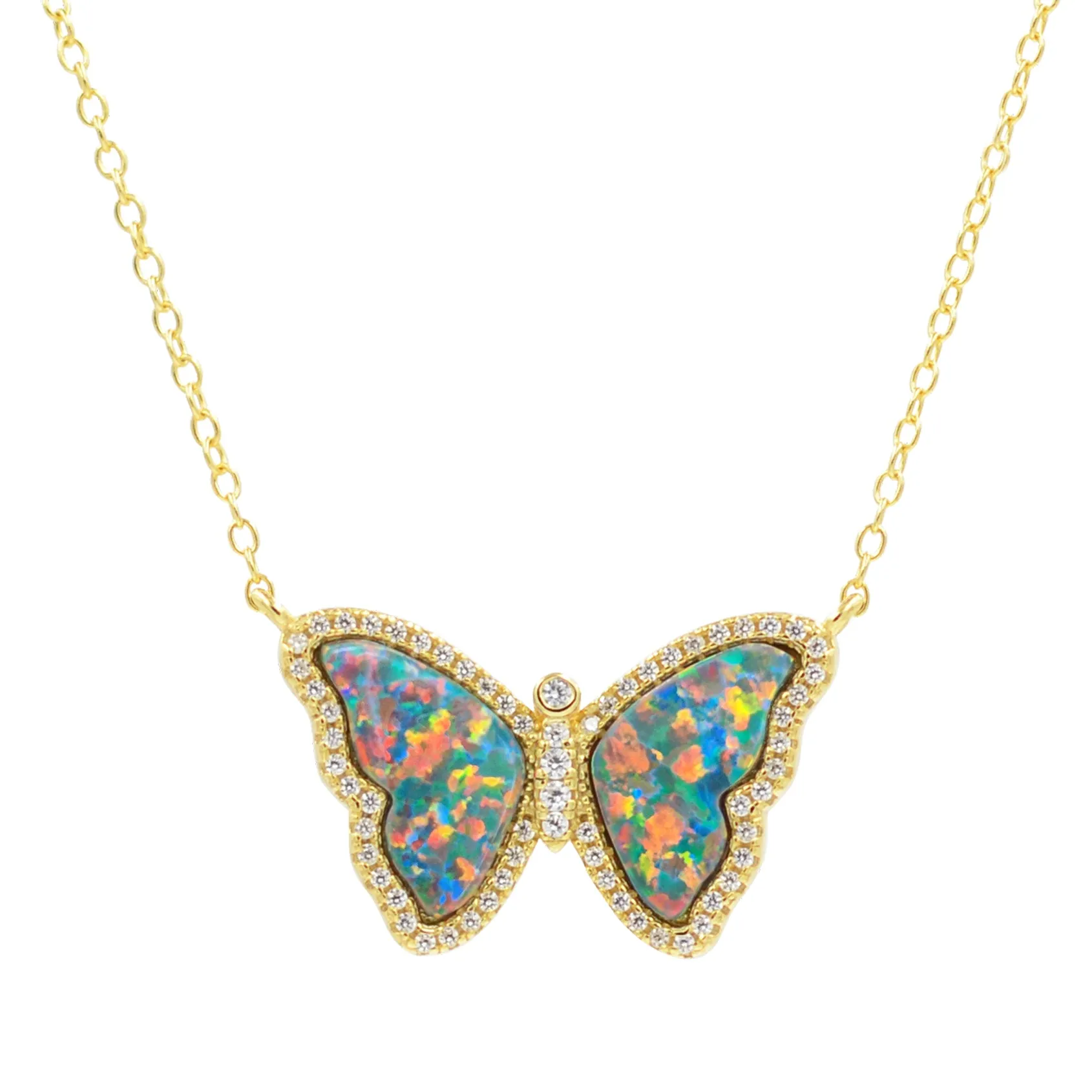 Opal Butterfly Necklace With Crystals