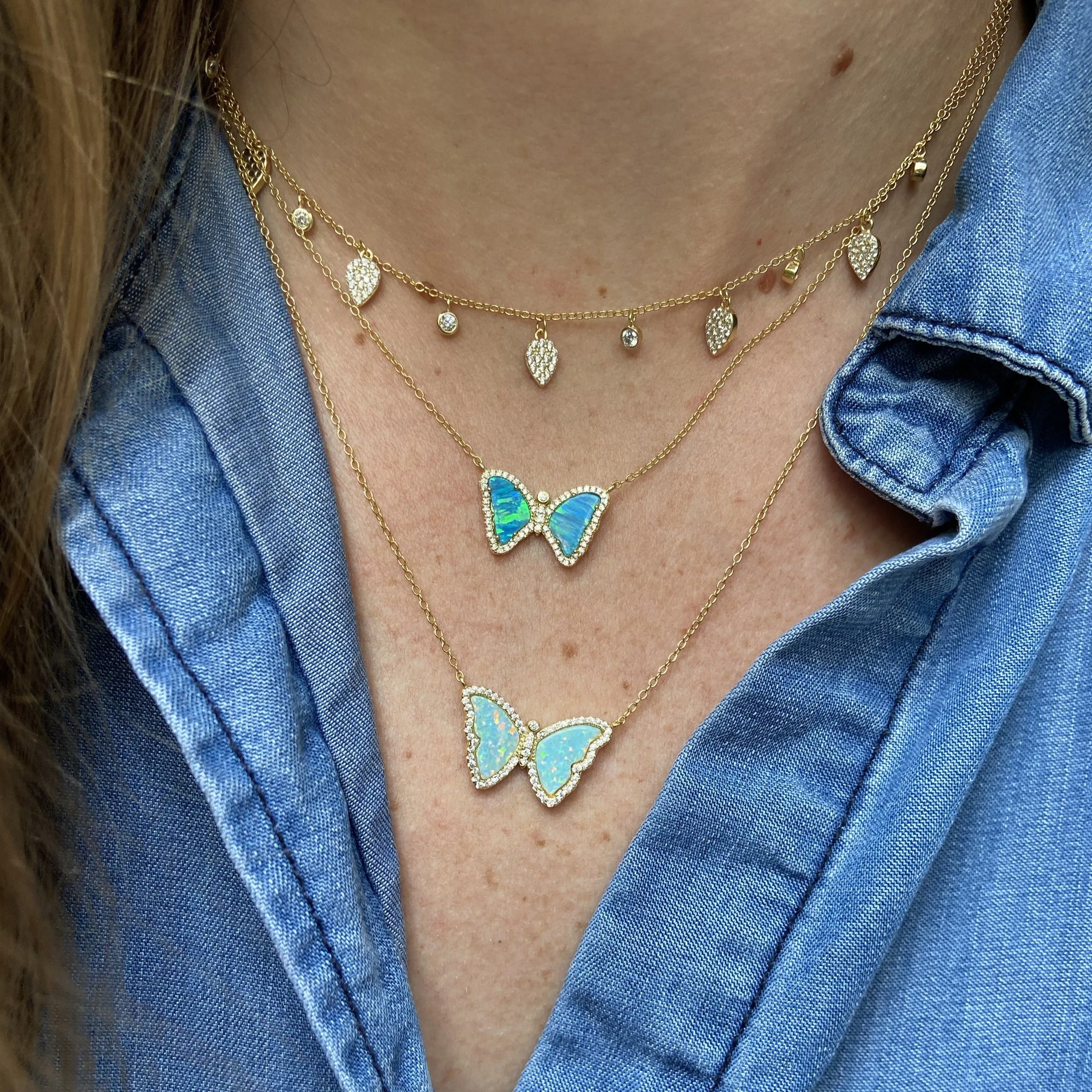 Opal Butterfly Necklace With Crystals