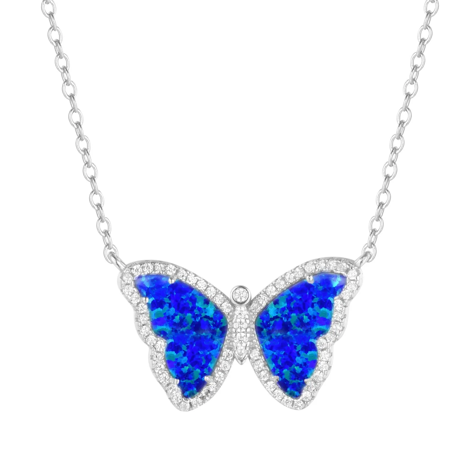 Opal Butterfly Necklace With Crystals