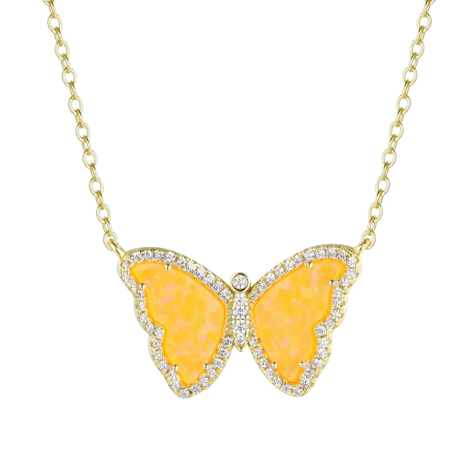 Opal Butterfly Necklace With Crystals