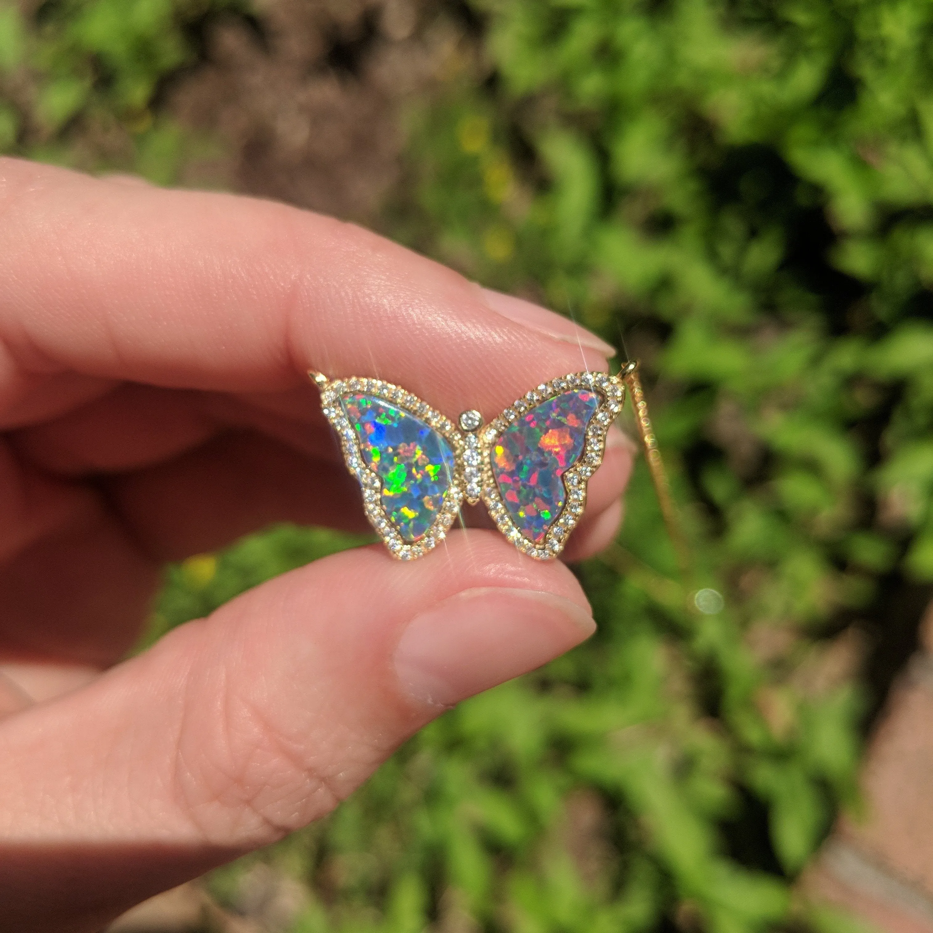 Opal Butterfly Necklace With Crystals