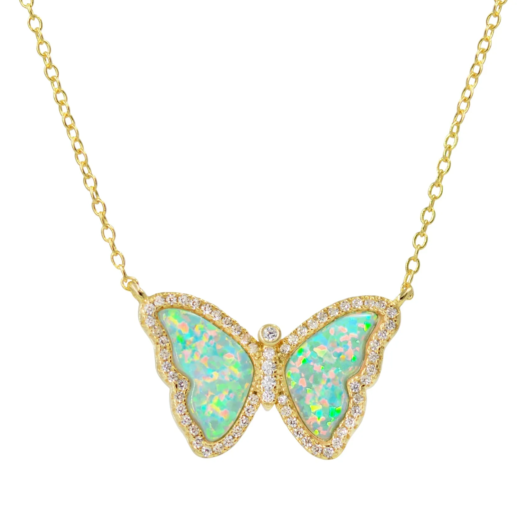 Opal Butterfly Necklace With Crystals