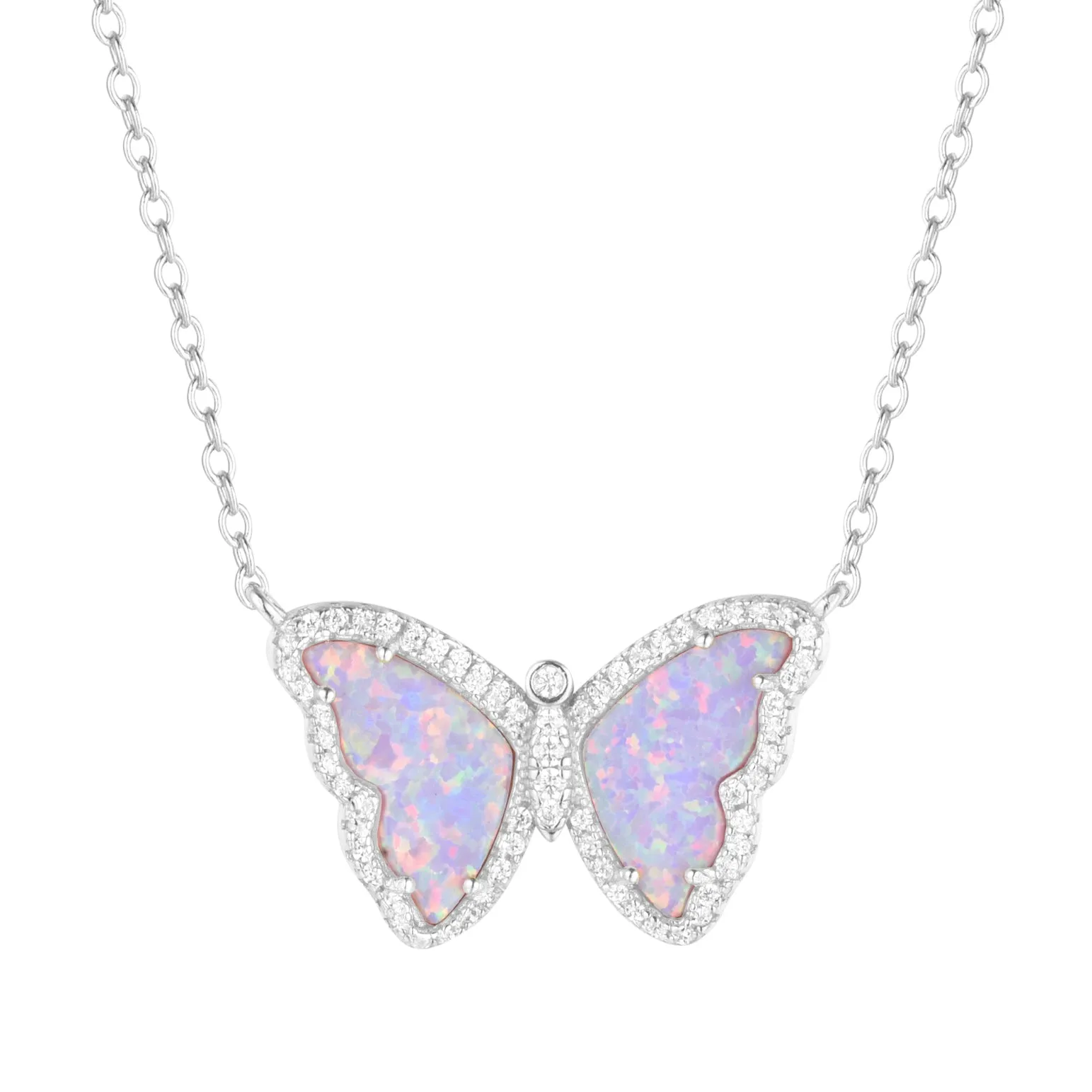 Opal Butterfly Necklace With Crystals