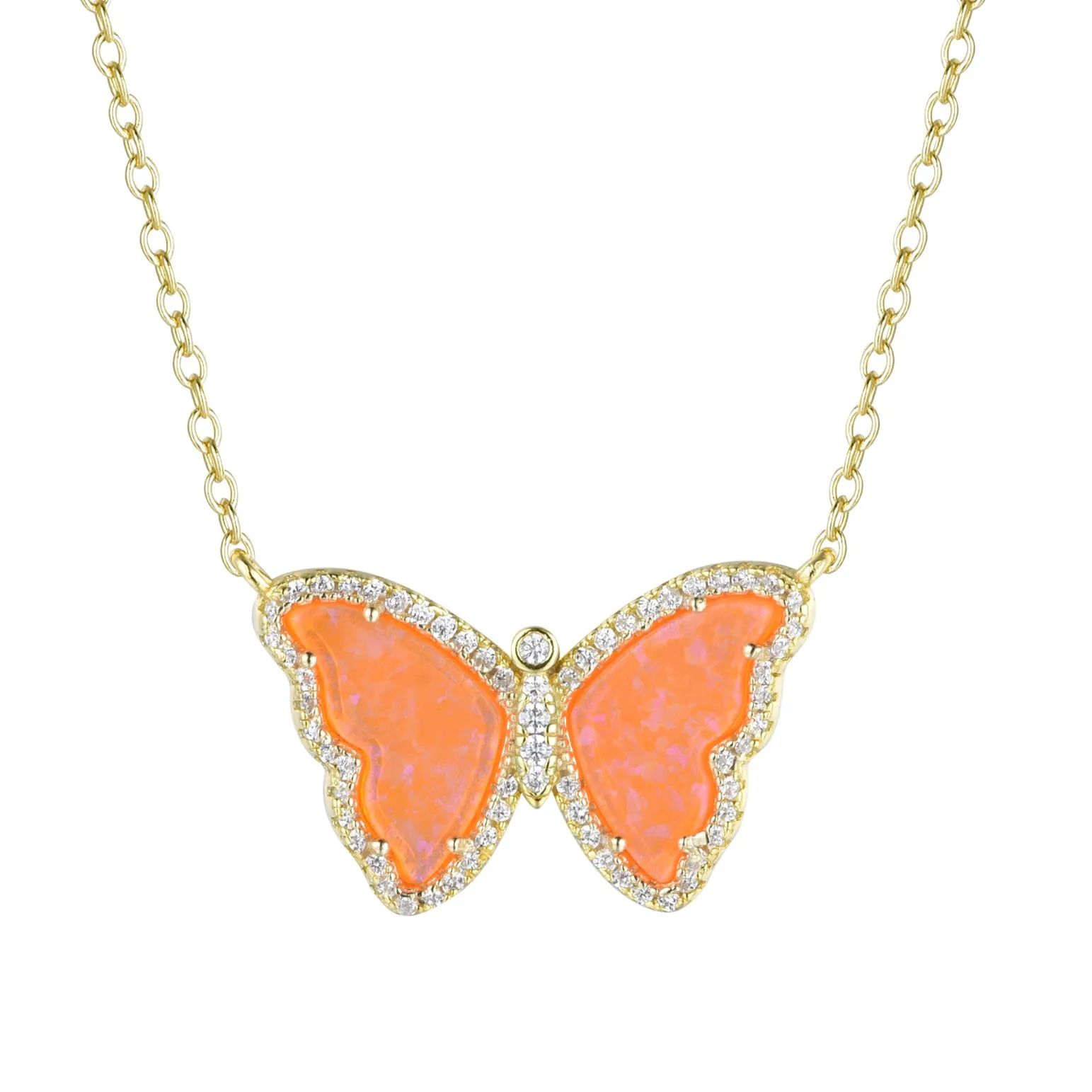 Opal Butterfly Necklace With Crystals