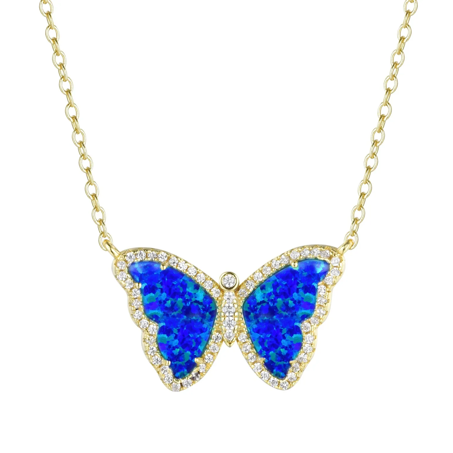 Opal Butterfly Necklace With Crystals