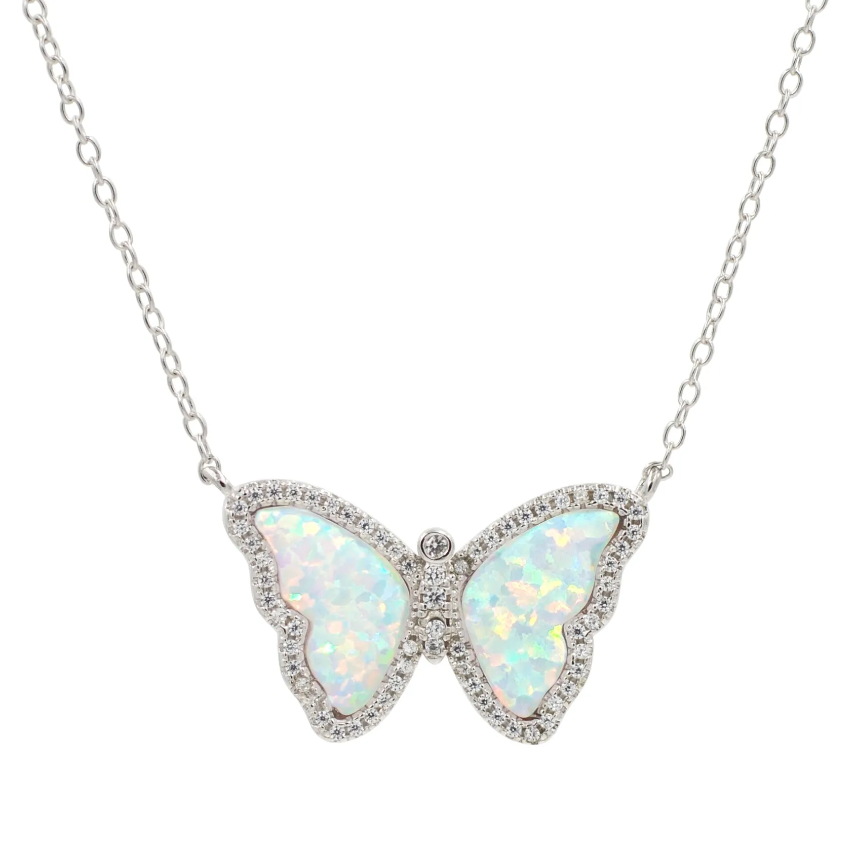 Opal Butterfly Necklace With Crystals