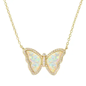 Opal Butterfly Necklace With Crystals