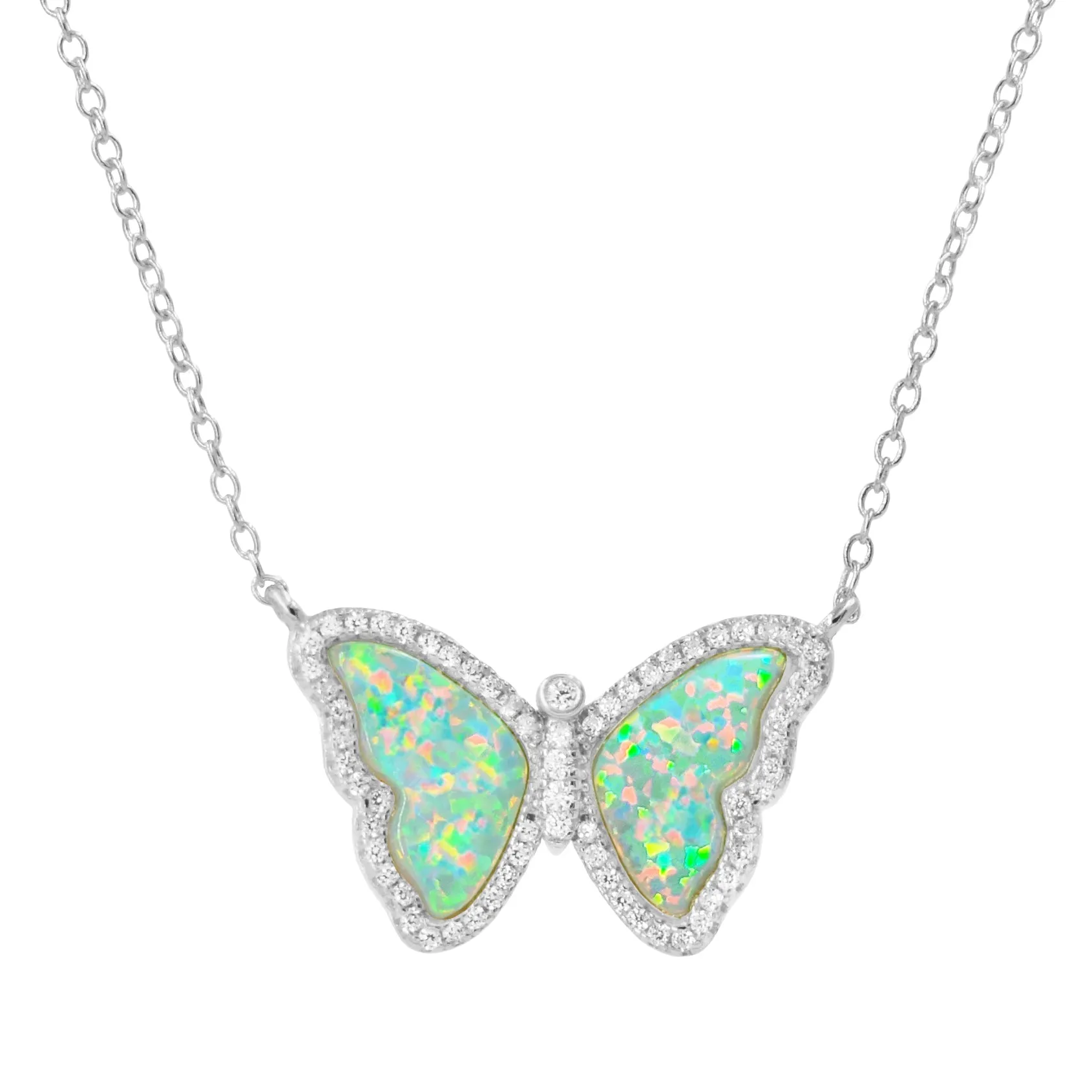 Opal Butterfly Necklace With Crystals