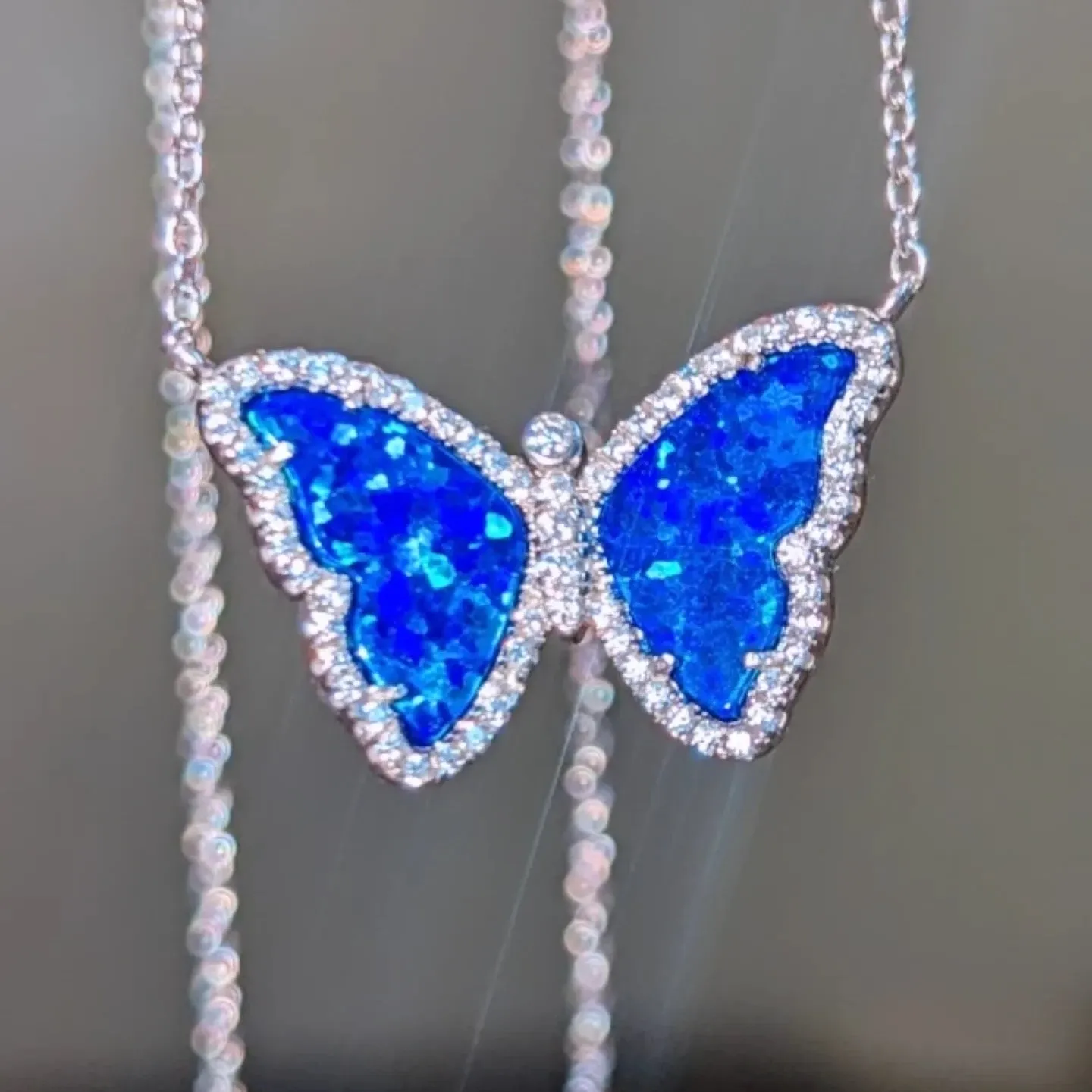 Opal Butterfly Necklace With Crystals