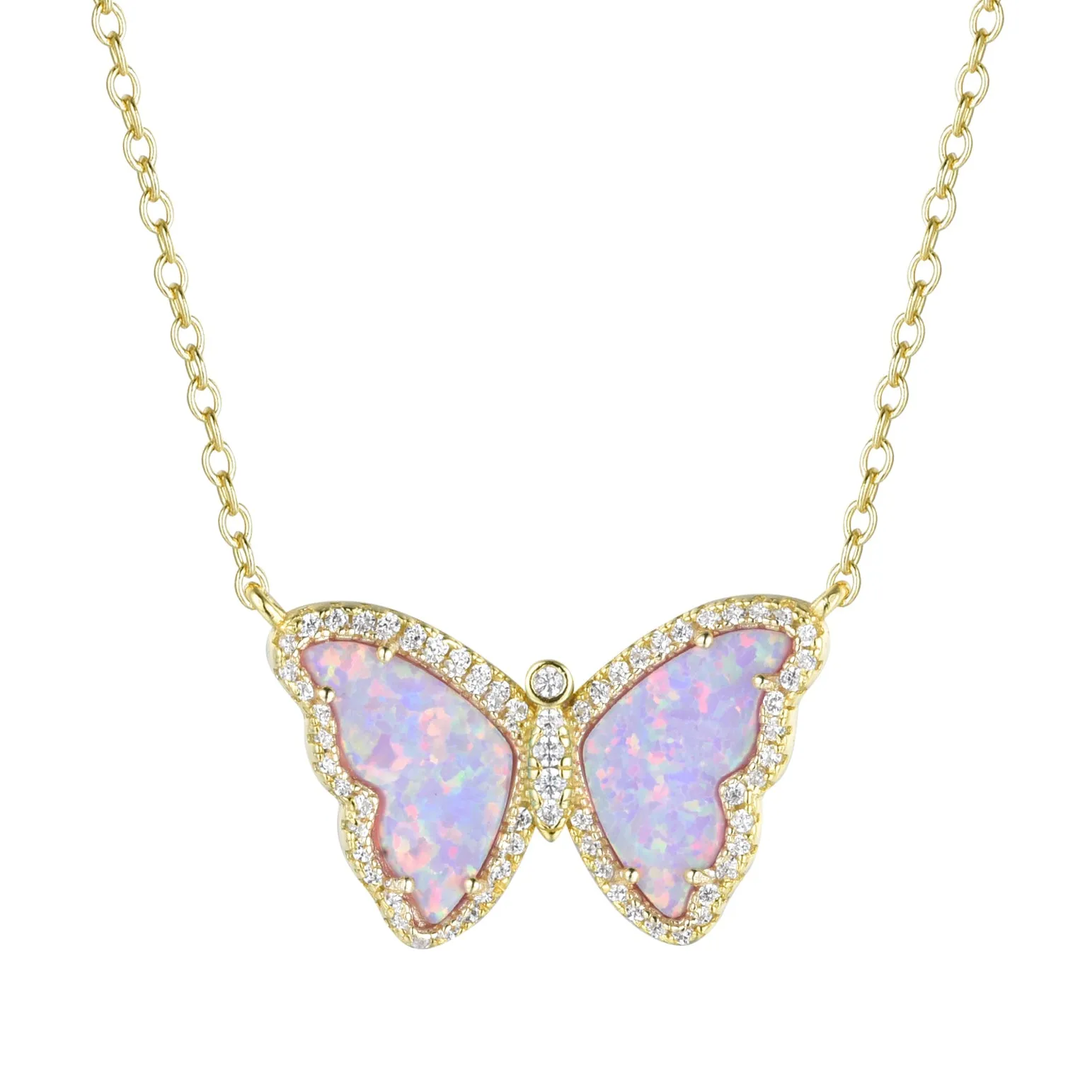 Opal Butterfly Necklace With Crystals