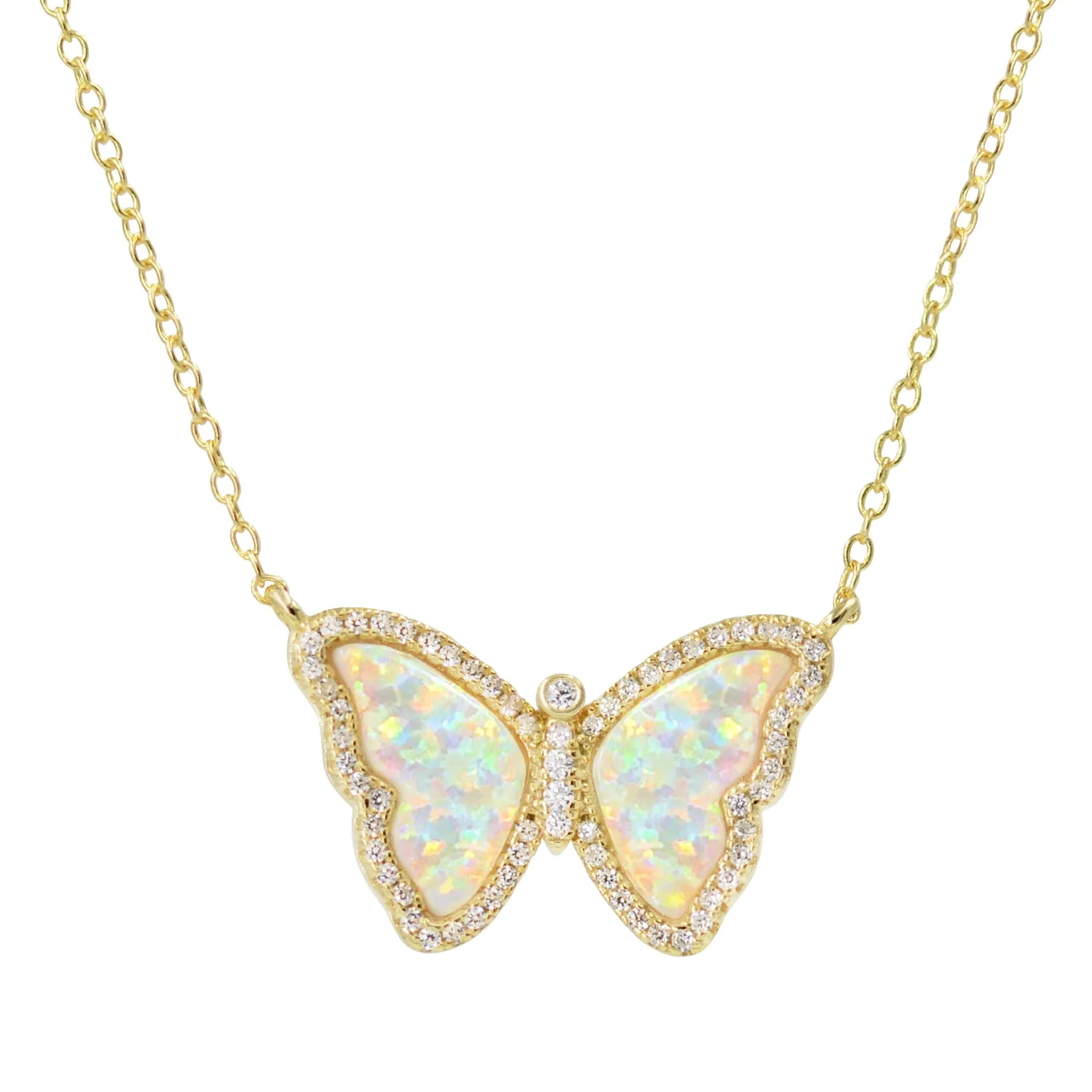 Opal Butterfly Necklace With Crystals