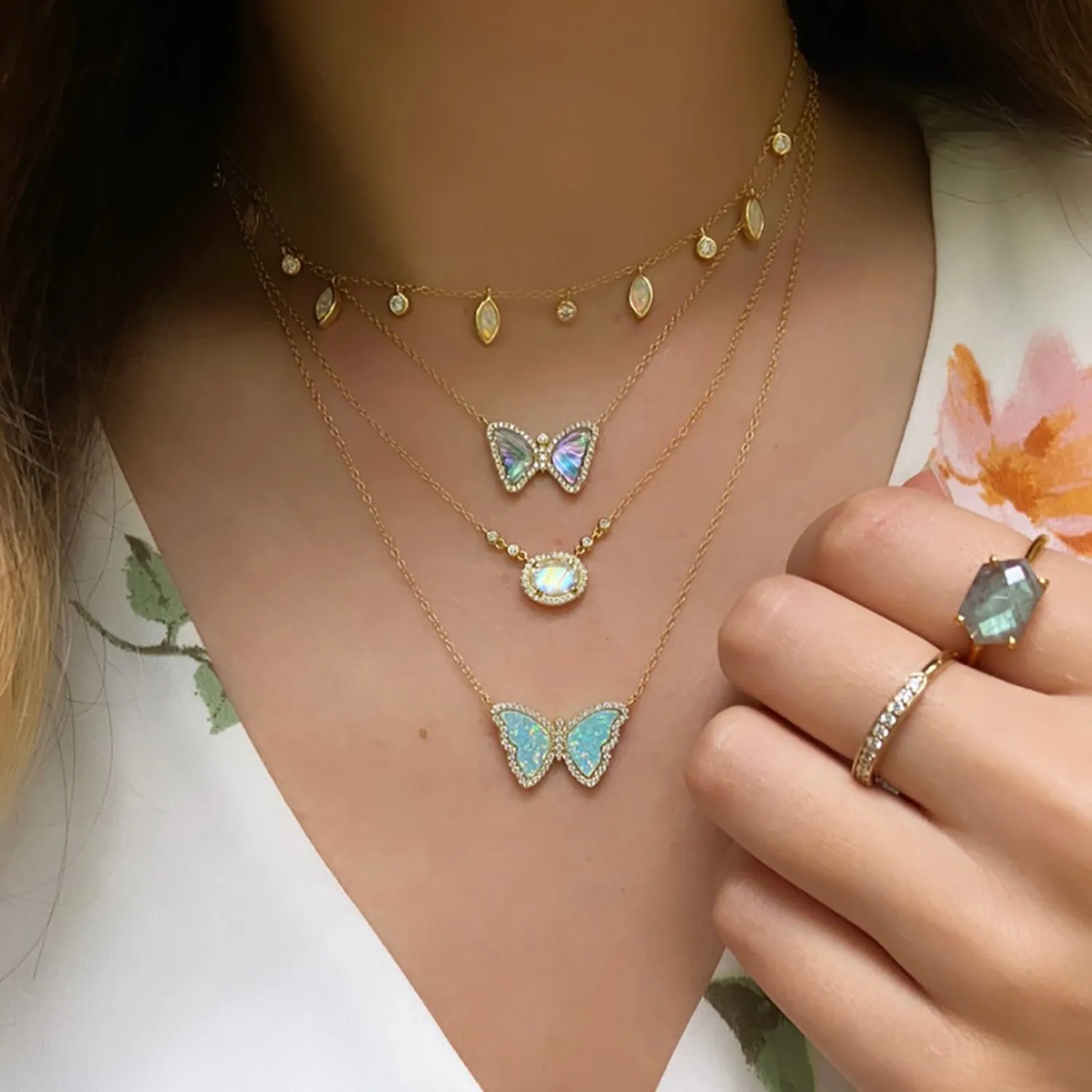 Opal Butterfly Necklace With Crystals