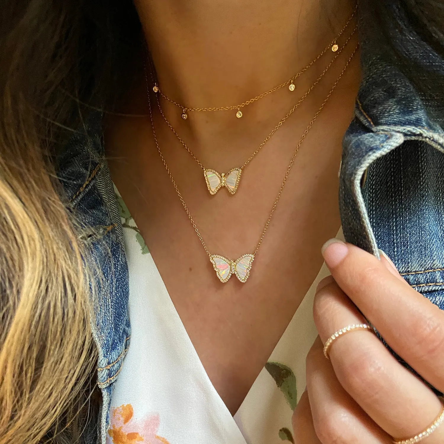 Opal Butterfly Necklace with Stripes