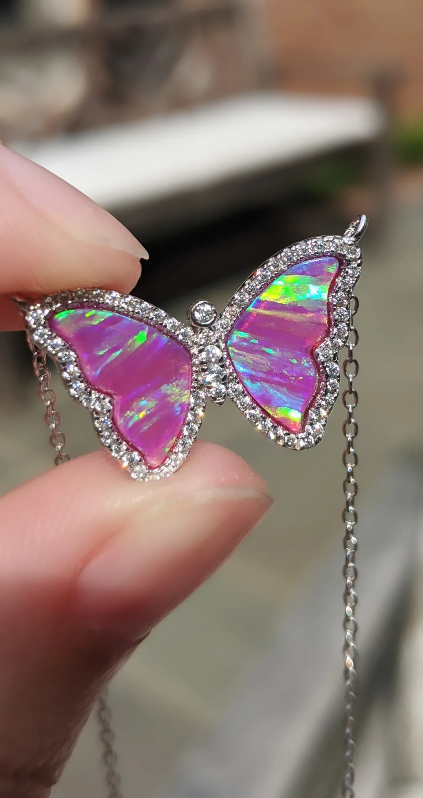 Opal Butterfly Necklace with Stripes