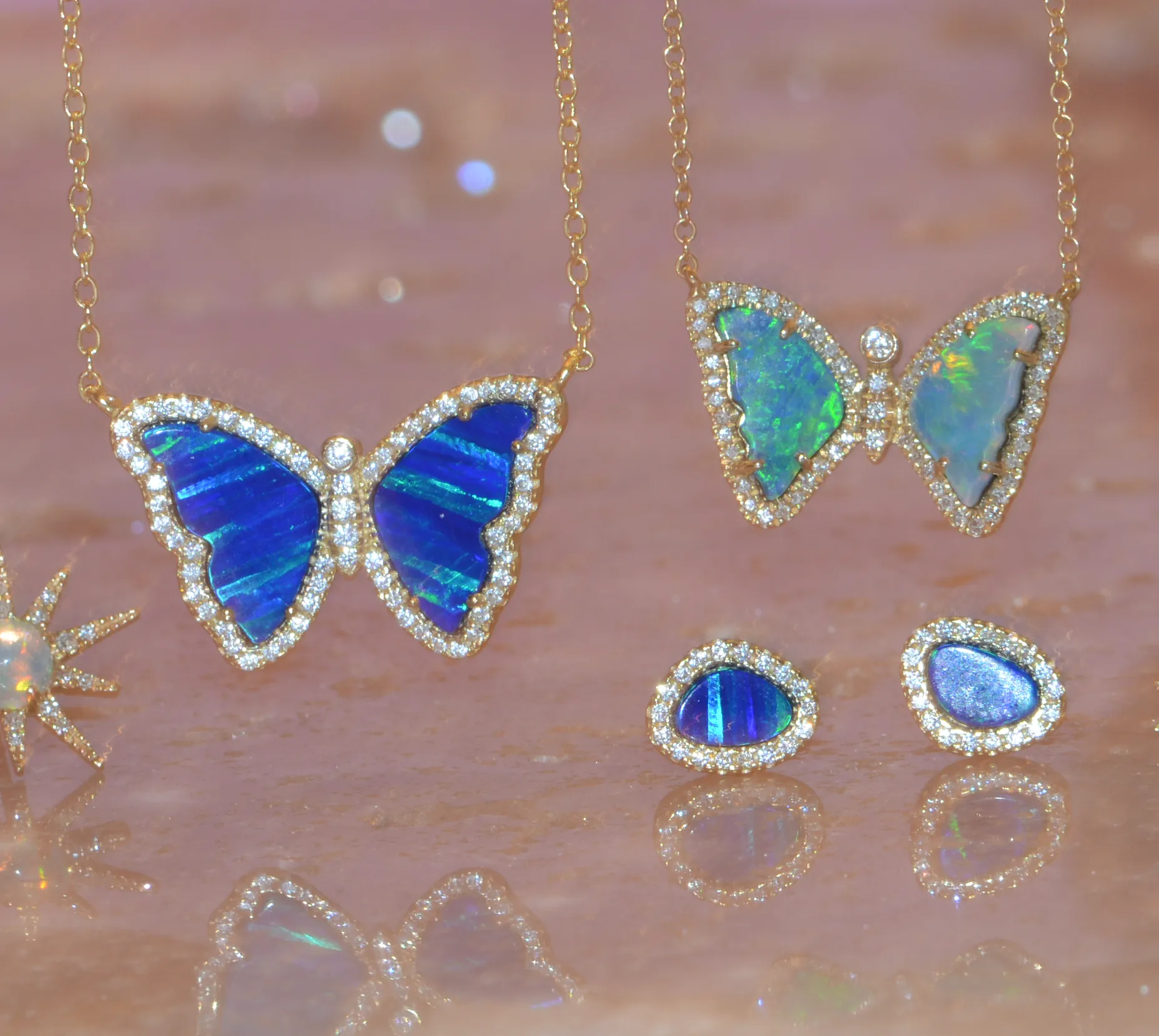 Opal Butterfly Necklace with Stripes