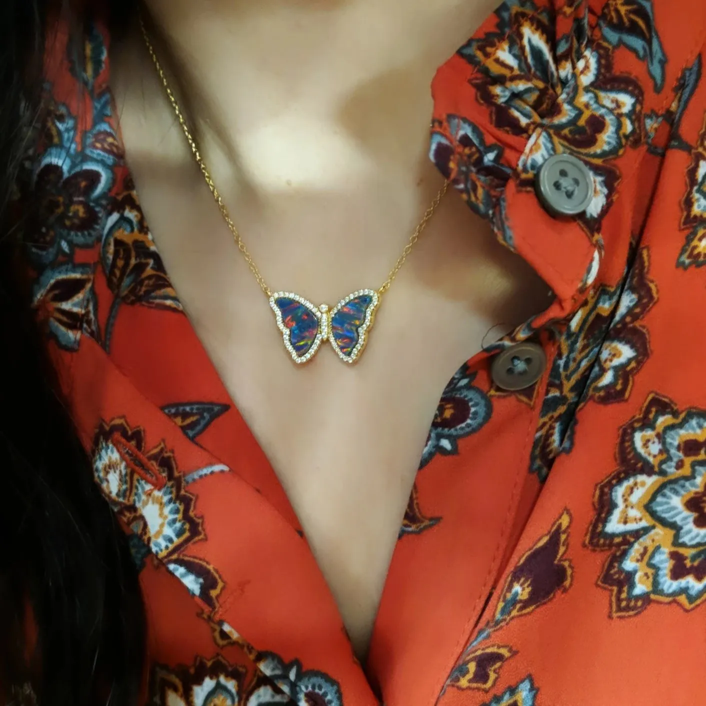 Opal Butterfly Necklace with Stripes