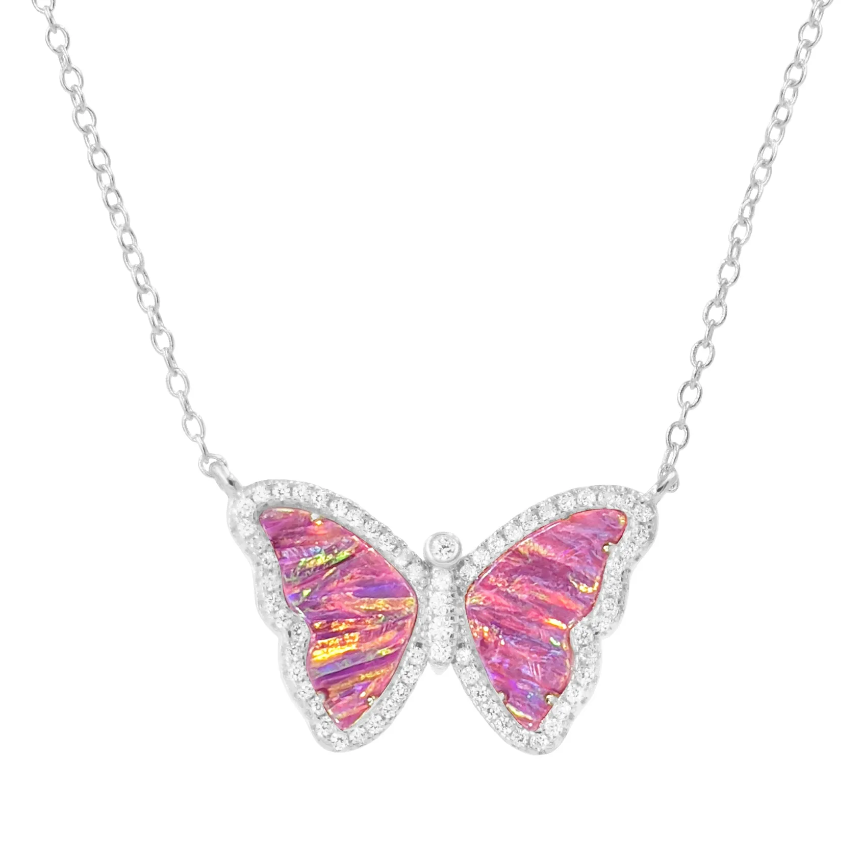 Opal Butterfly Necklace with Stripes