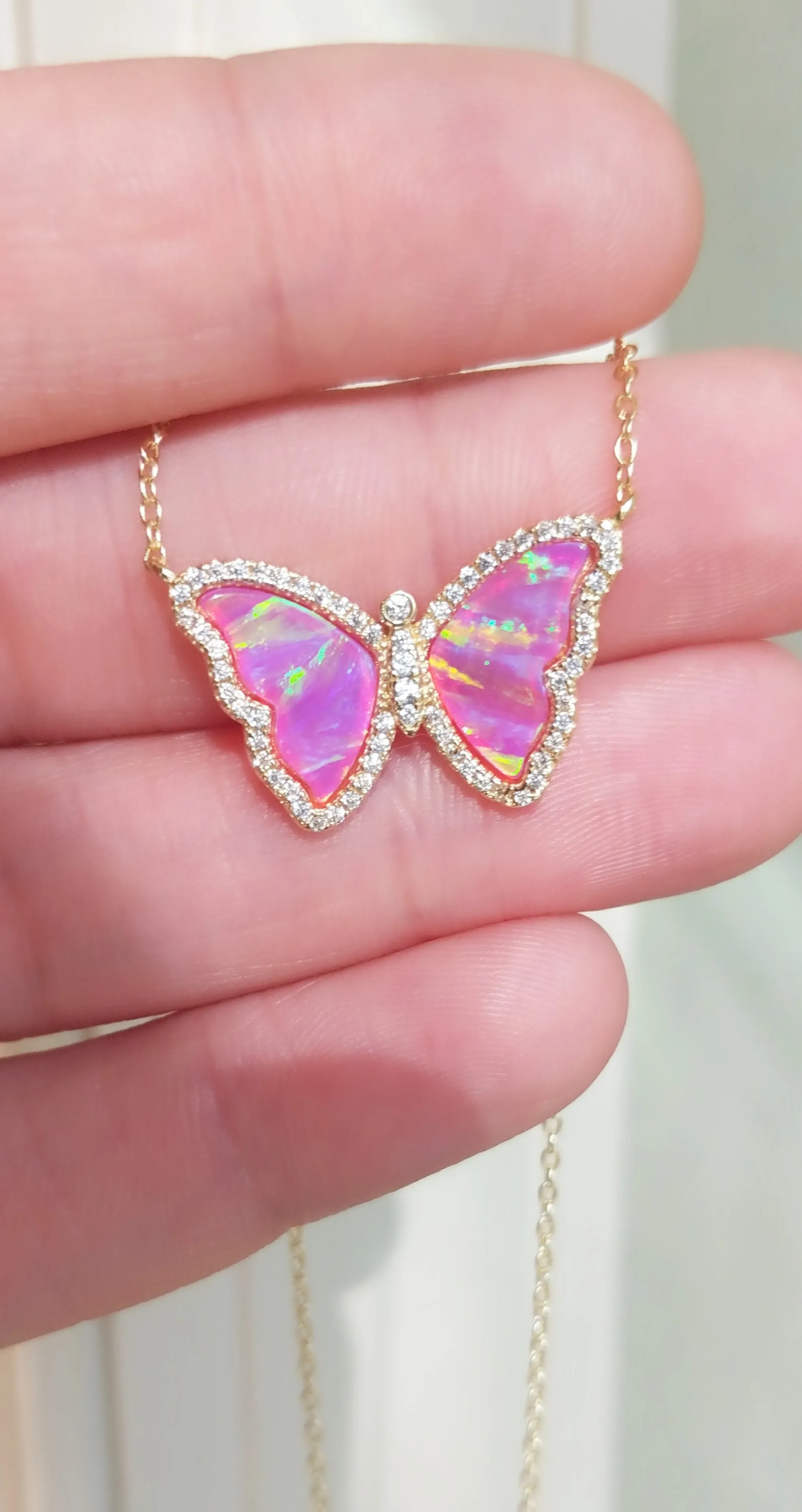 Opal Butterfly Necklace with Stripes