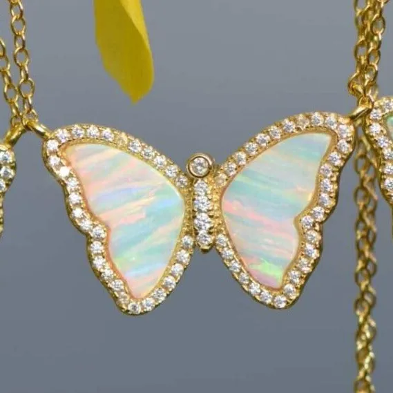 Opal Butterfly Necklace with Stripes