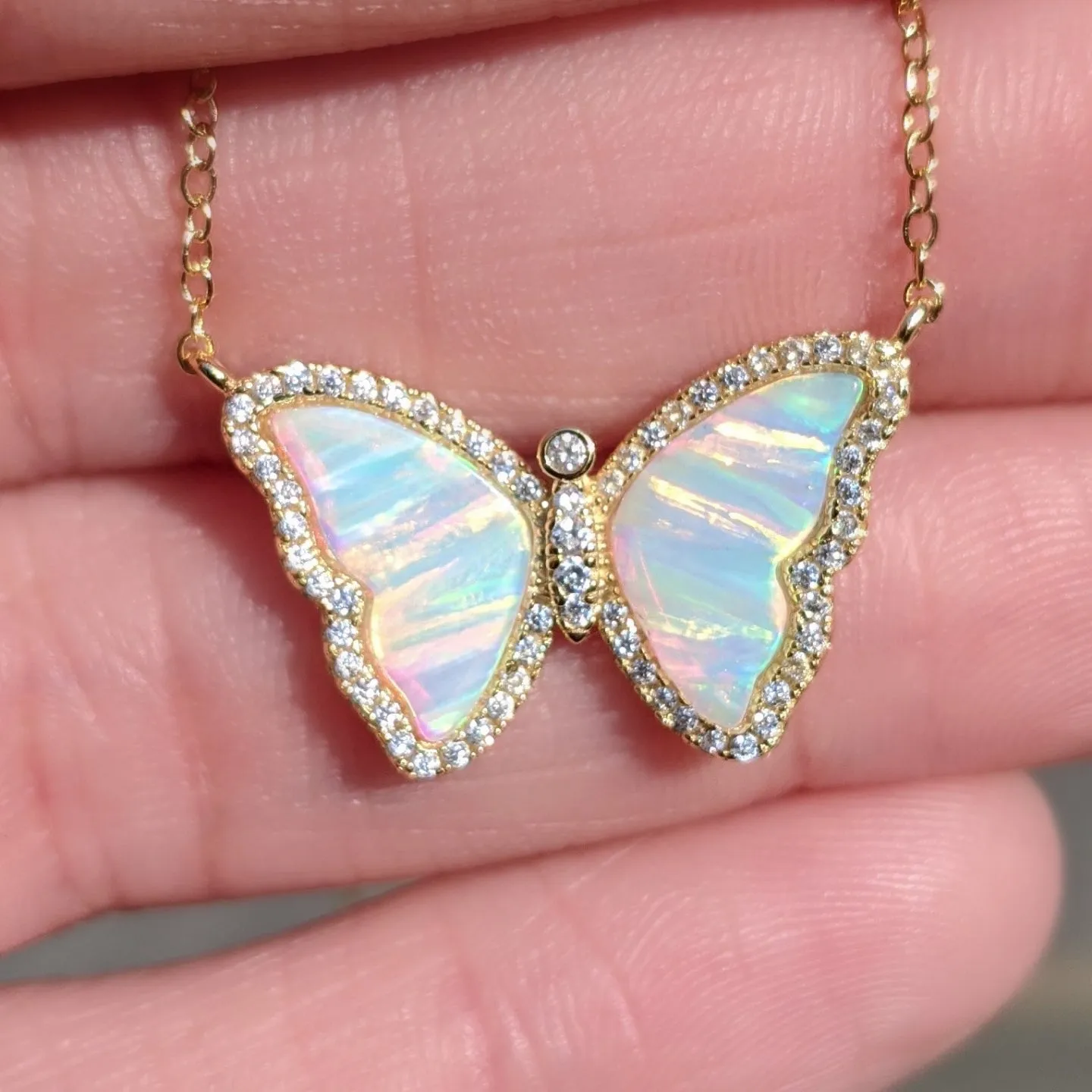 Opal Butterfly Necklace with Stripes