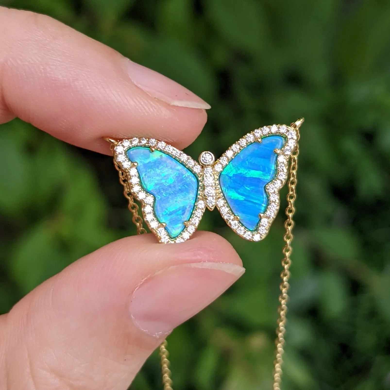 Opal Butterfly Necklace with Stripes