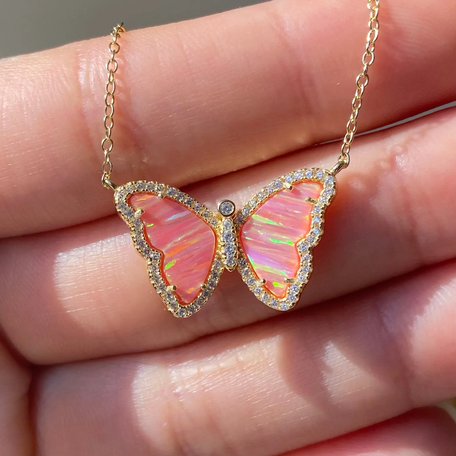 Opal Butterfly Necklace with Stripes