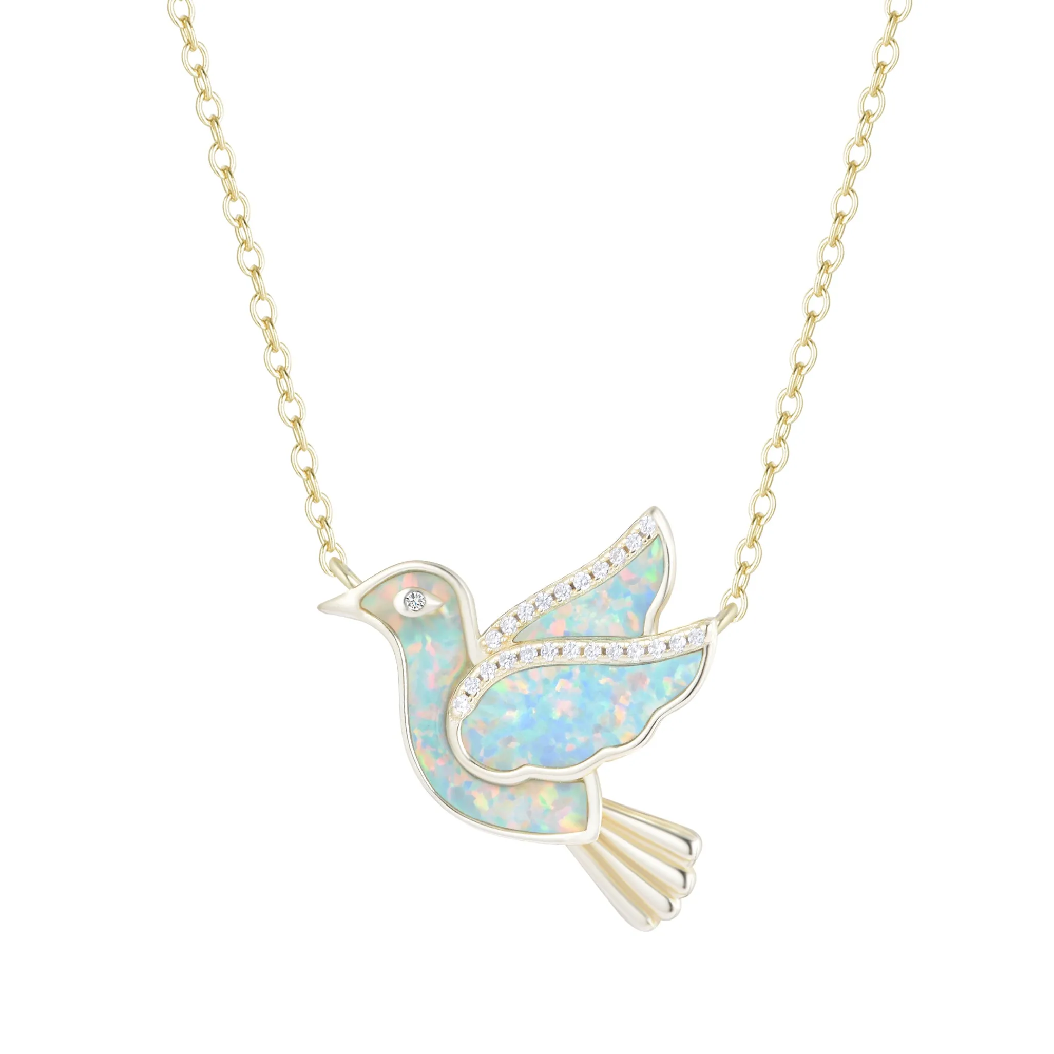 Opal Dove Bird Necklace With Crystals Full Opal