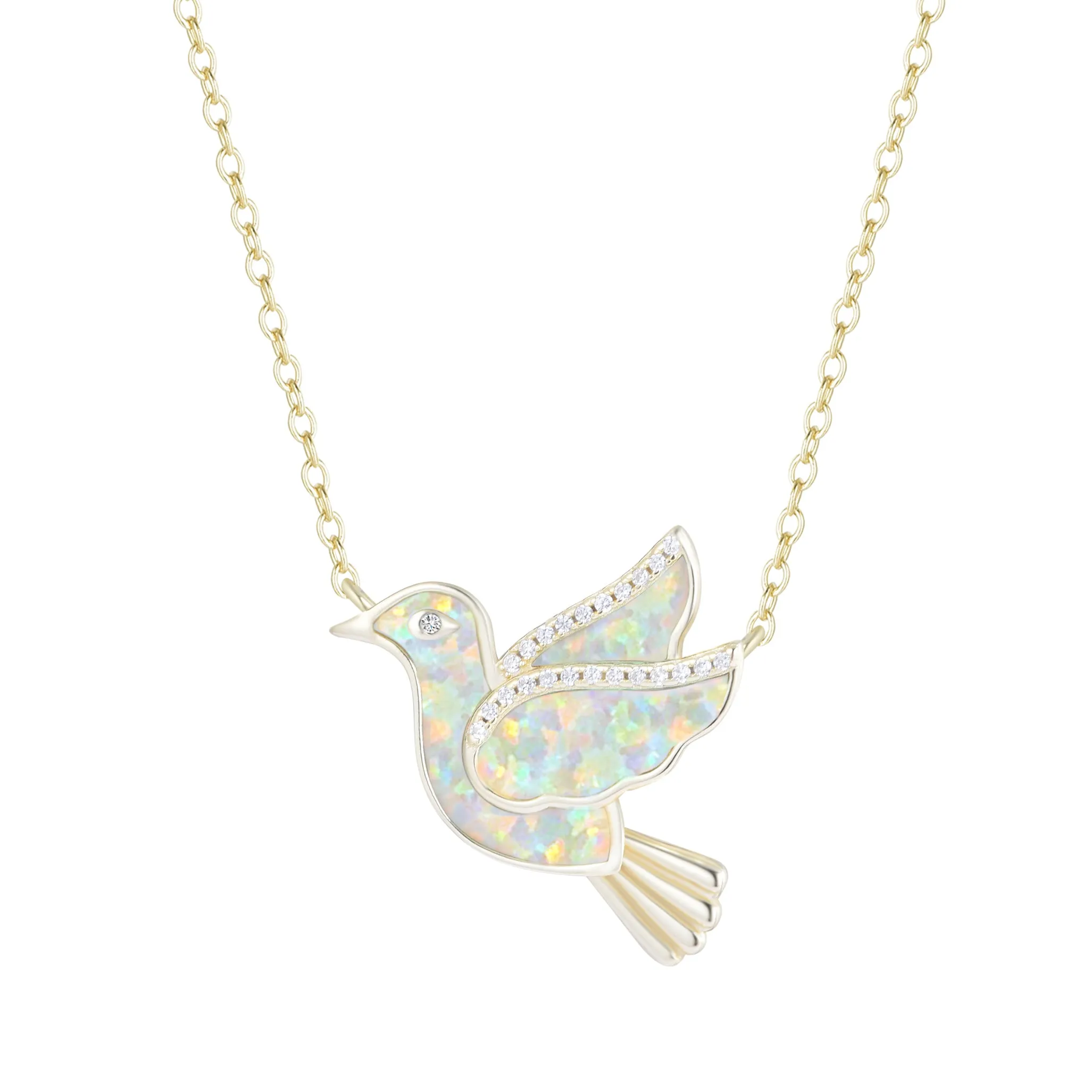 Opal Dove Bird Necklace With Crystals Full Opal