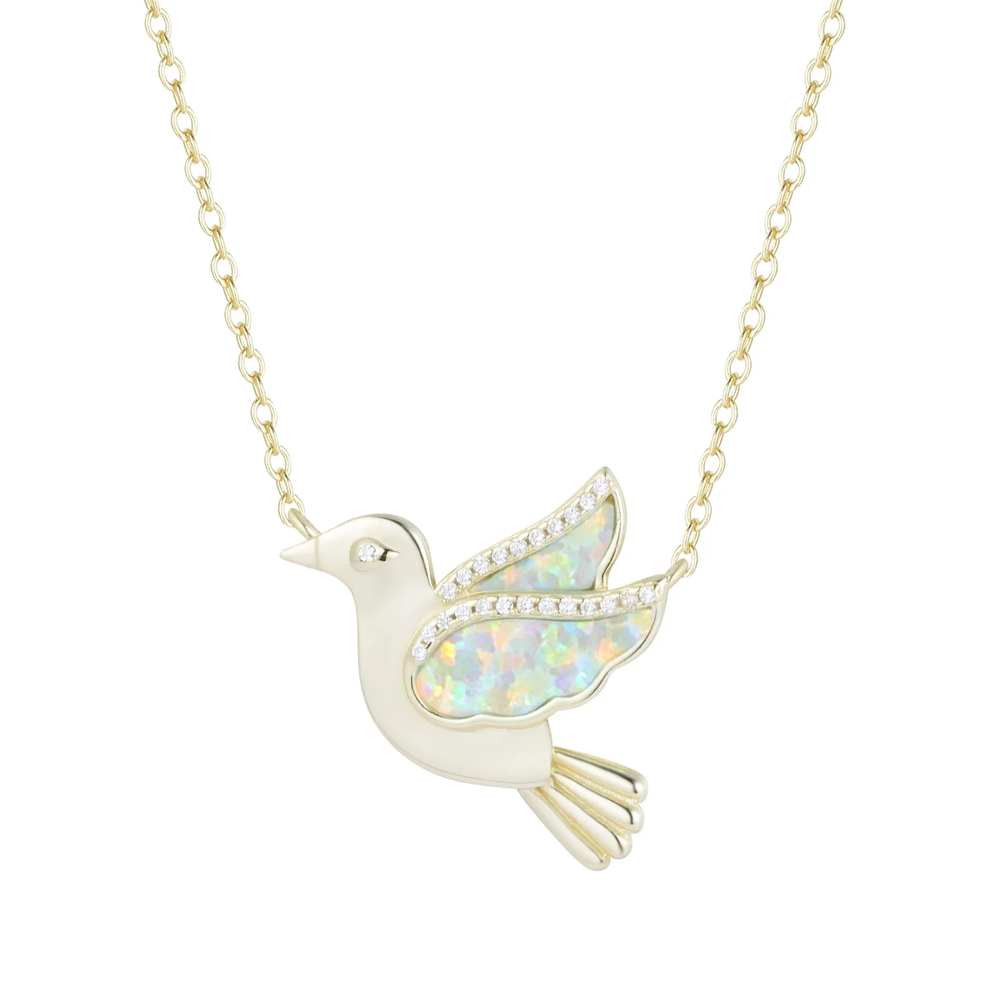 Opal Dove Bird Necklace With Crystals