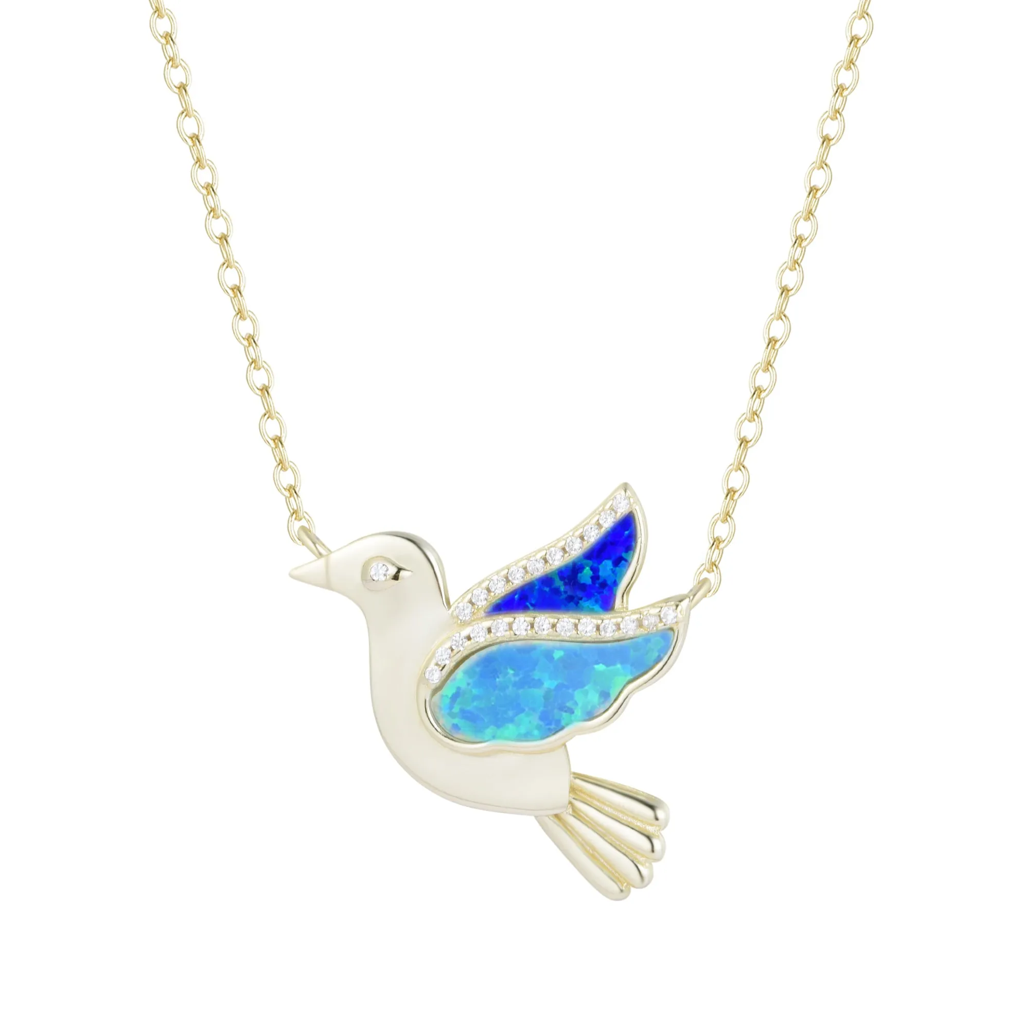 Opal Dove Bird Necklace With Crystals