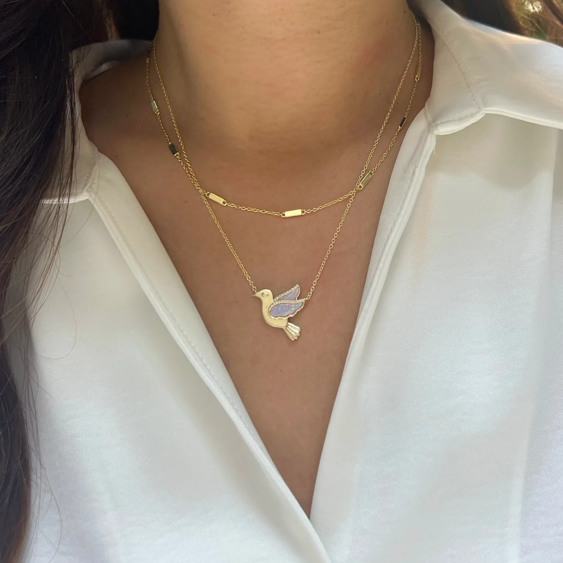 Opal Dove Bird Necklace With Crystals