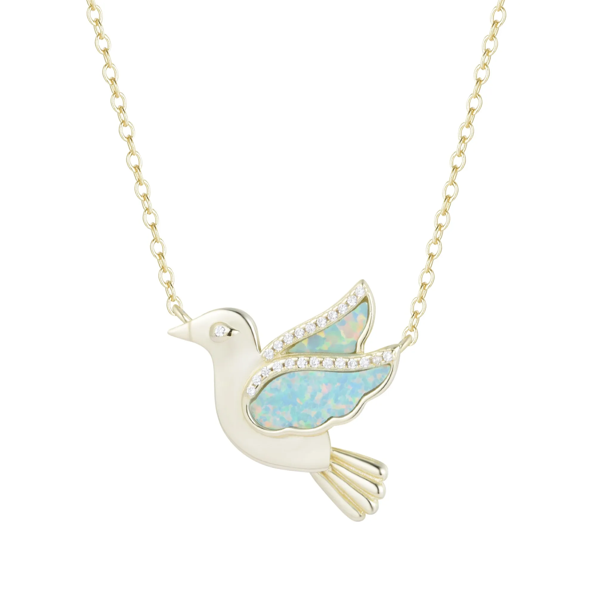 Opal Dove Bird Necklace With Crystals