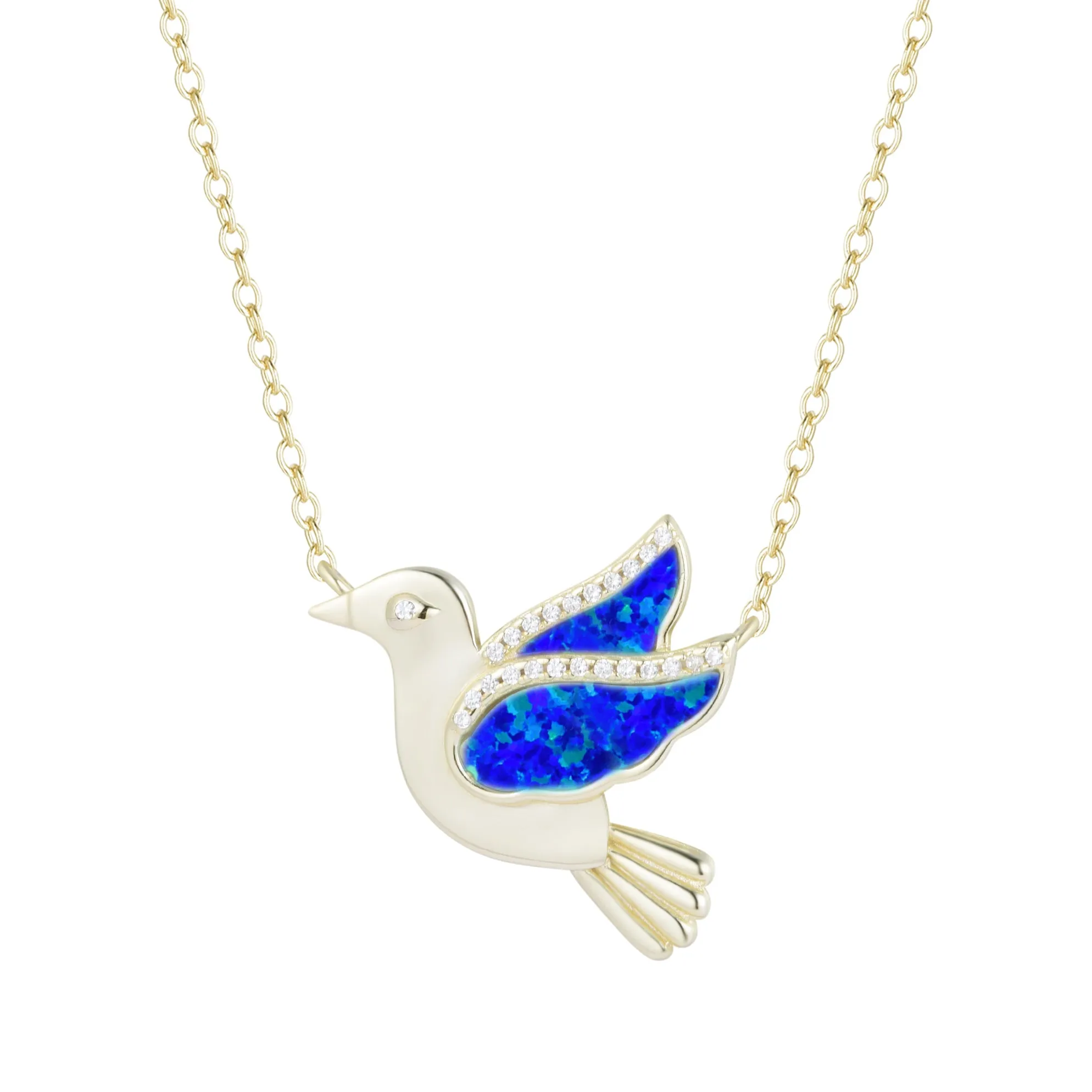 Opal Dove Bird Necklace With Crystals