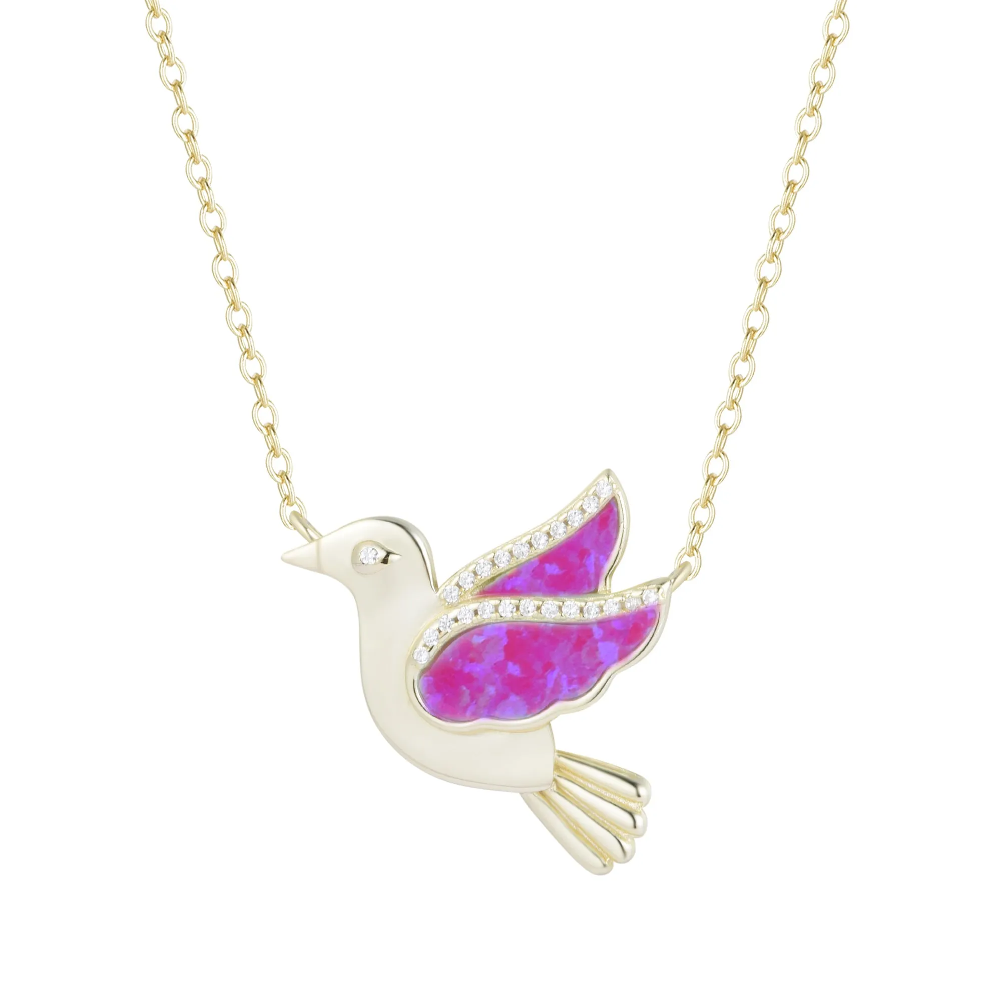 Opal Dove Bird Necklace With Crystals