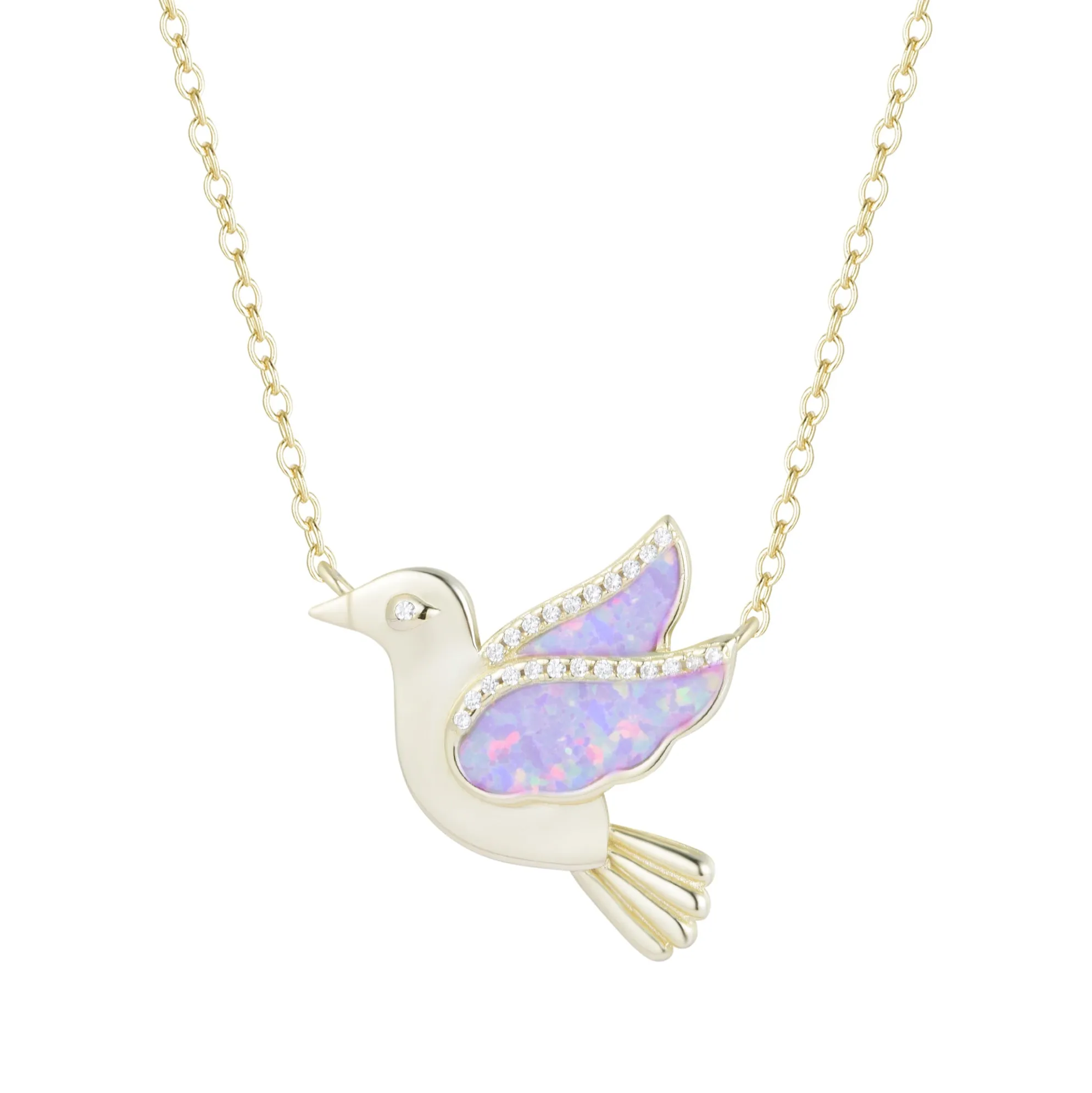 Opal Dove Bird Necklace With Crystals