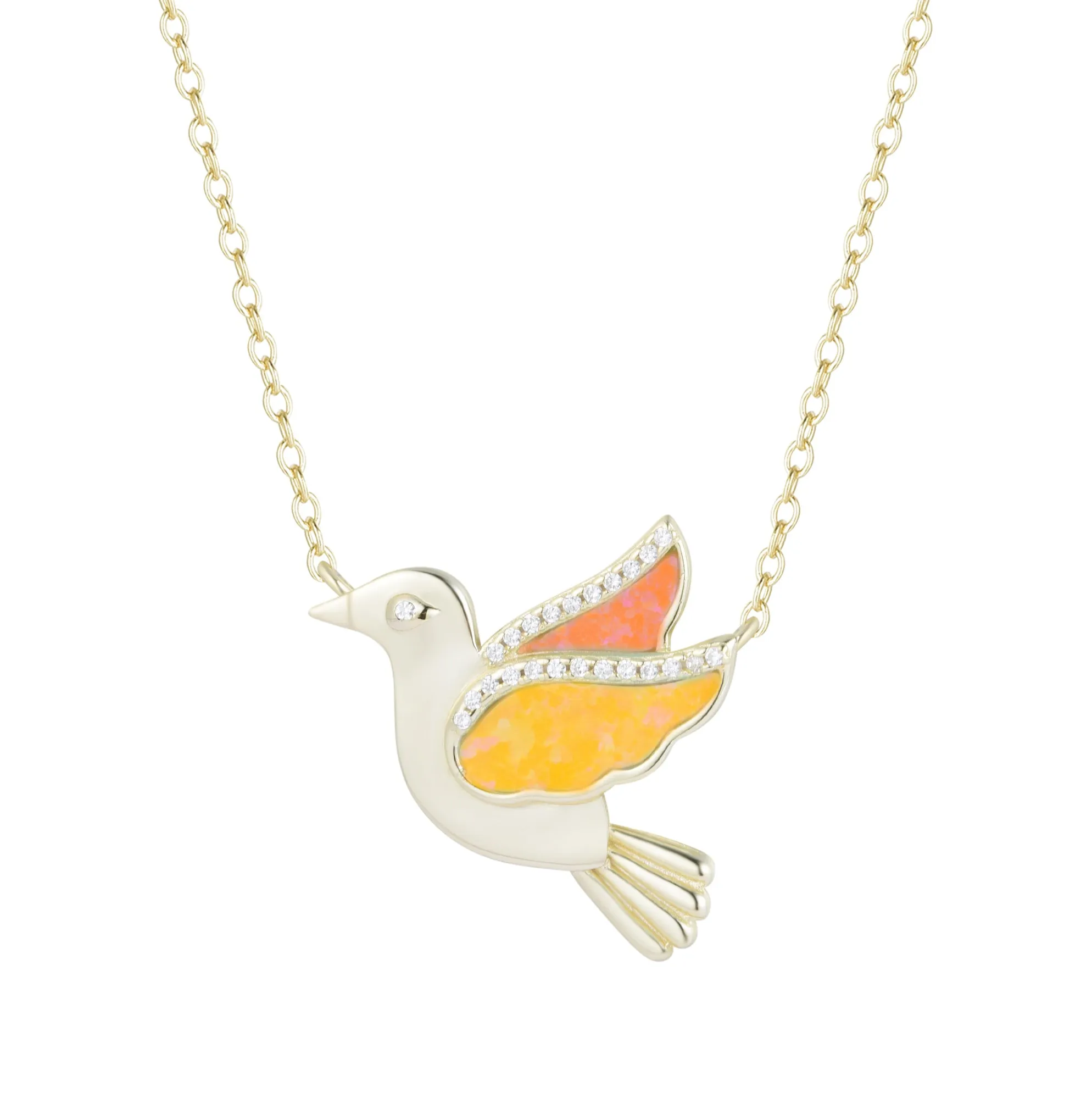 Opal Dove Bird Necklace With Crystals