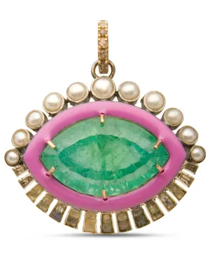 Opal, Emerald, and Pearl Double Eye Pendant