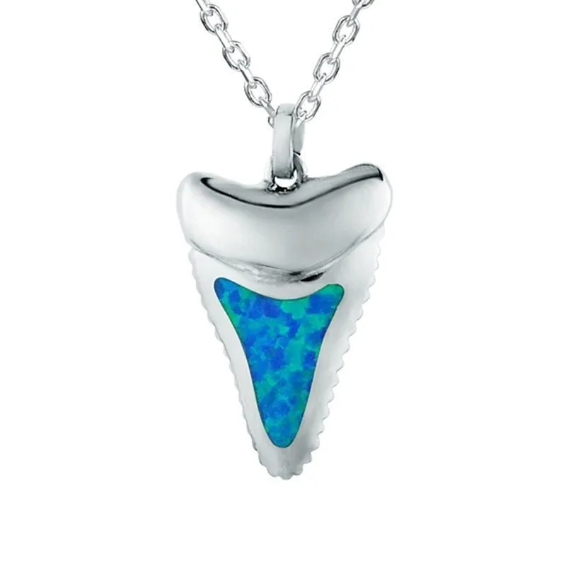 Opal Inlaid Sterling Silver Shark Tooth Pendant