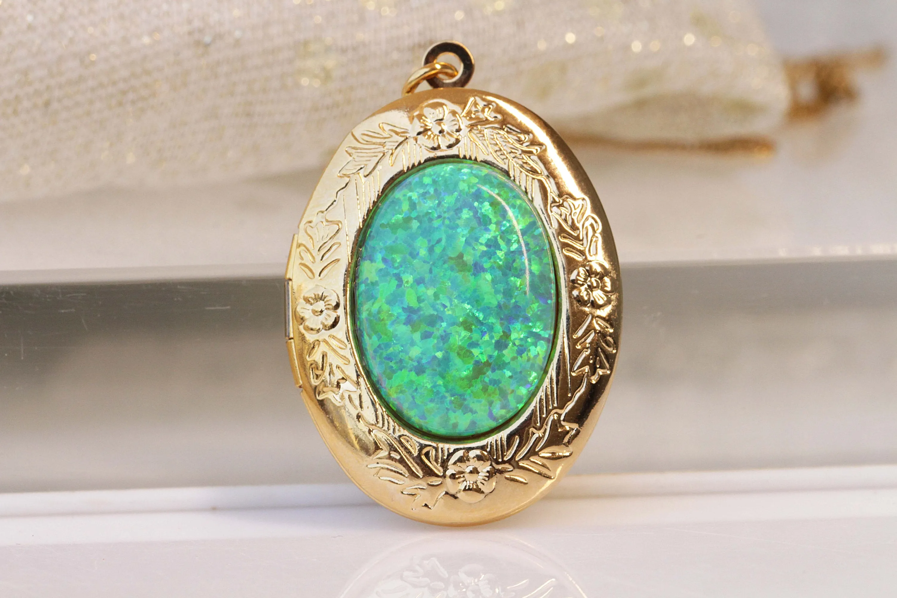 Opal Locket Necklace