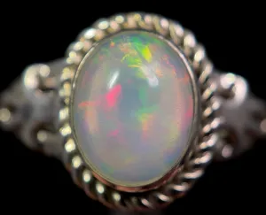 OPAL RING - Sterling Silver, Size 9.5 - Ethiopian Opal Rings for Women, Bridal Jewelry, Welo Opal, 49164