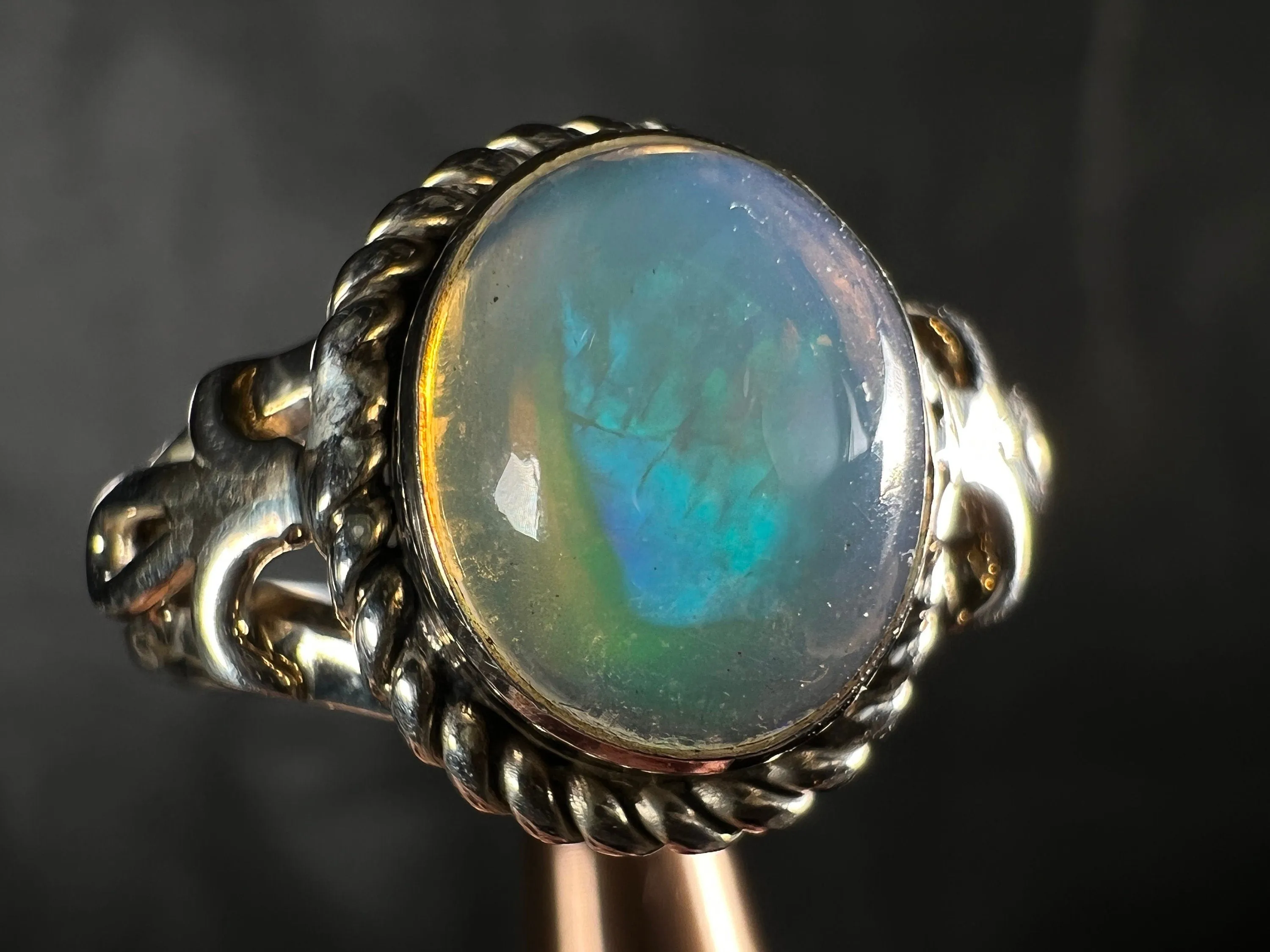 OPAL RING - Sterling Silver, Size 9.5 - Ethiopian Opal Rings for Women, Bridal Jewelry, Welo Opal, 51778