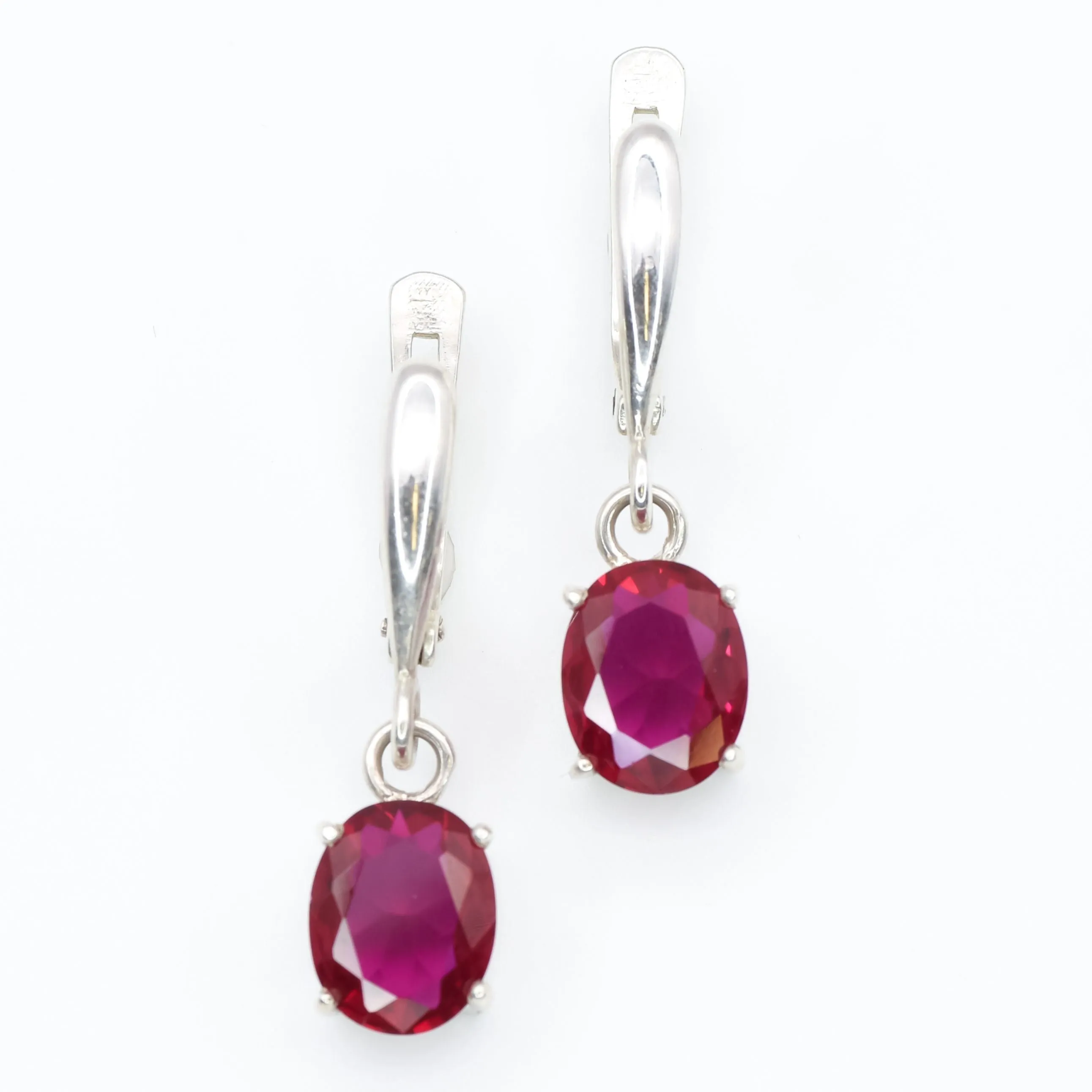 Oval Ruby Earrings - Red Dangling Earrings, Ruby Drop Earrings