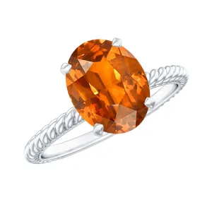 Oval Solitaire Created Orange Sapphire Ring with Surprise Diamond