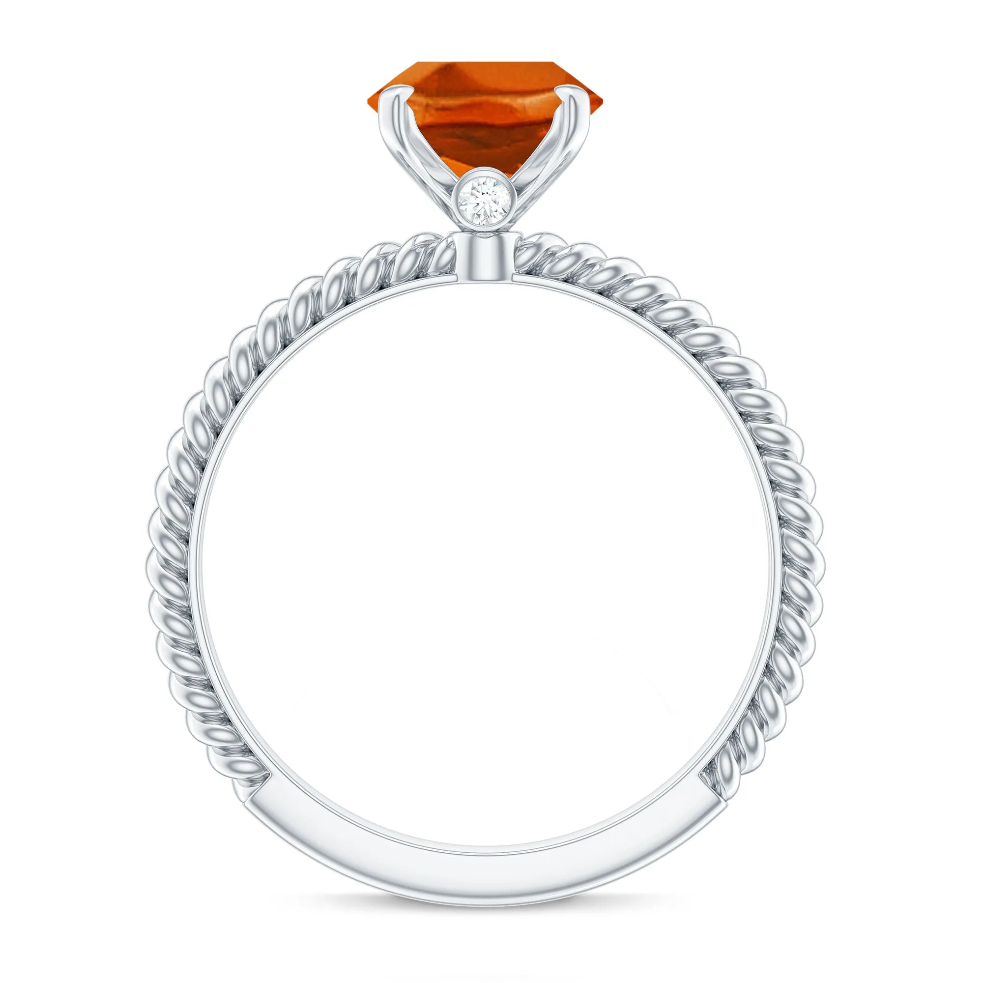 Oval Solitaire Created Orange Sapphire Ring with Surprise Diamond