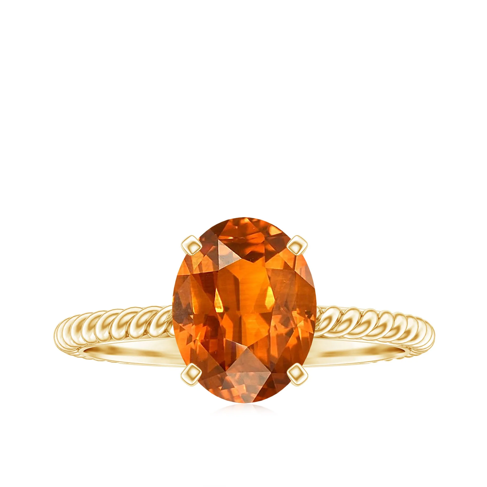 Oval Solitaire Created Orange Sapphire Ring with Surprise Diamond