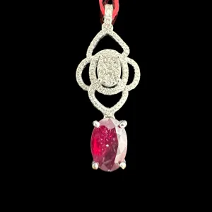 Pendant 18K White Gold Ruby and Diamonds 2.9gm