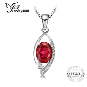 Pendant JewelryPalace Eye 2.2ct Red Ruby 925 Sterling Silver Oval Cut Fashion Without a Chain