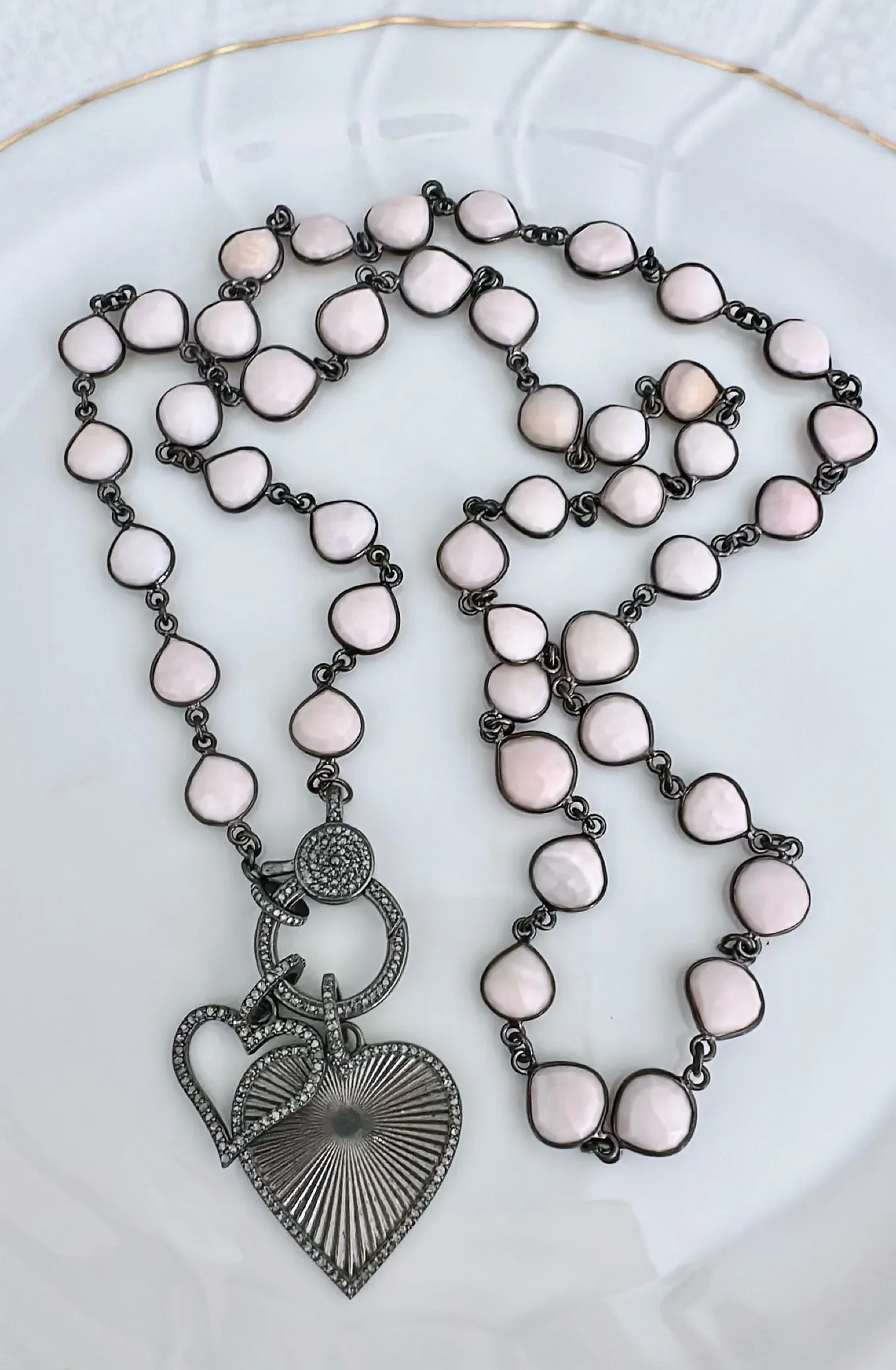 Pink Opal Necklace with Pave Diamond Lock