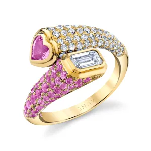 PINK SAPPHIRE & DIAMOND MIXED BYPASS PINKY RING