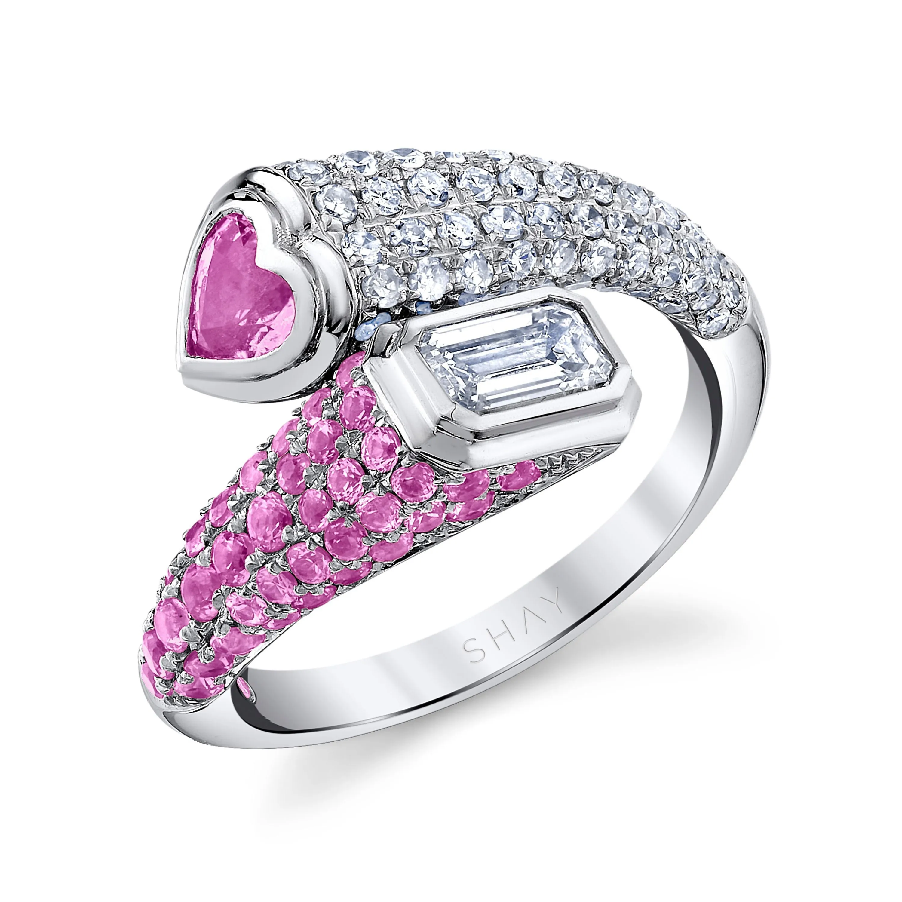 PINK SAPPHIRE & DIAMOND MIXED BYPASS PINKY RING